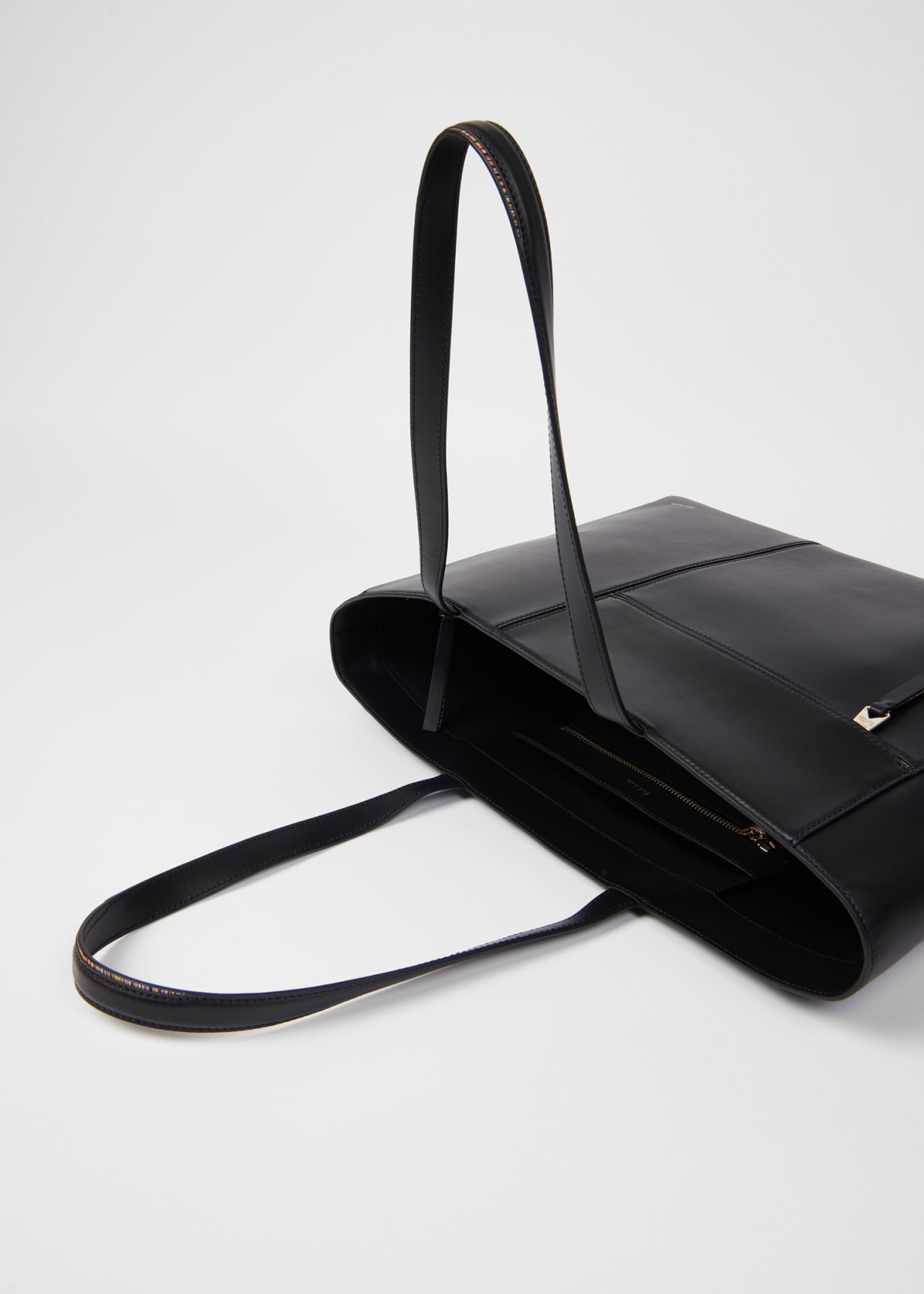 Women's Black Leather 'Signature Stripe' Trim Tote Bag