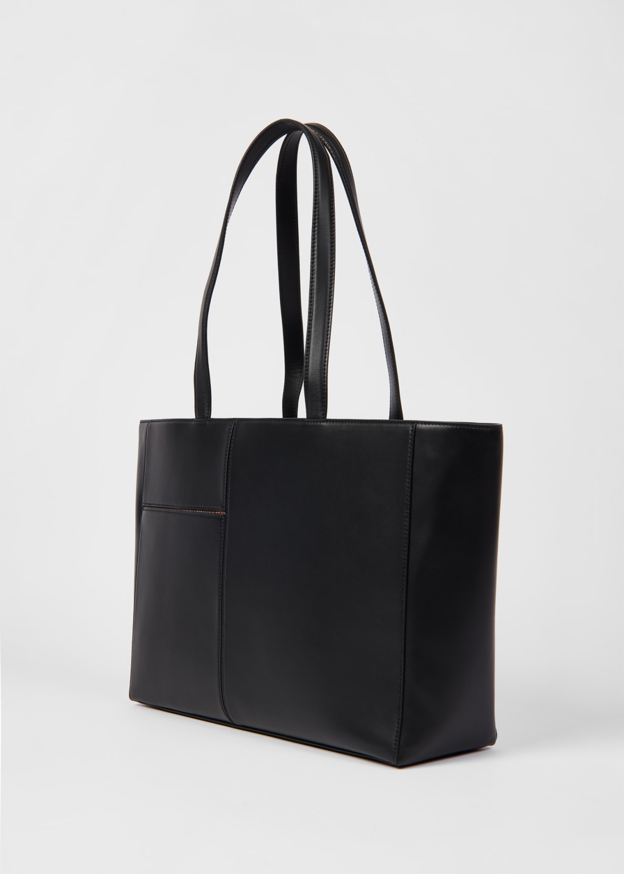 Women's Black Leather 'Signature Stripe' Trim Tote Bag