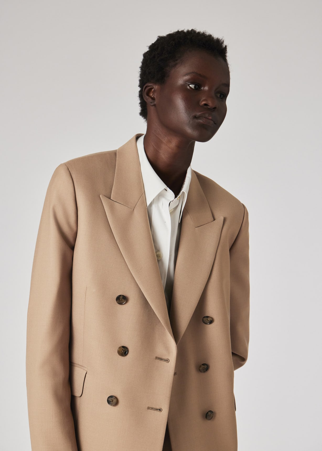 Women's A Suit To Travel In - Taupe Wool Double Breasted Blazer