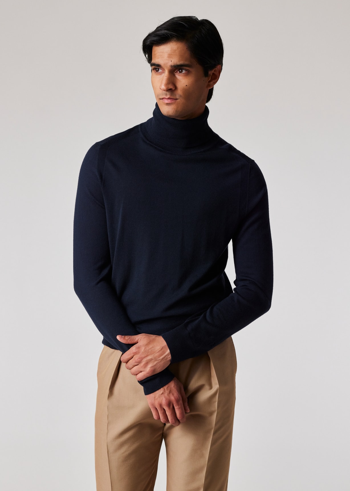Navy Merino Wool Roll Neck Sweater