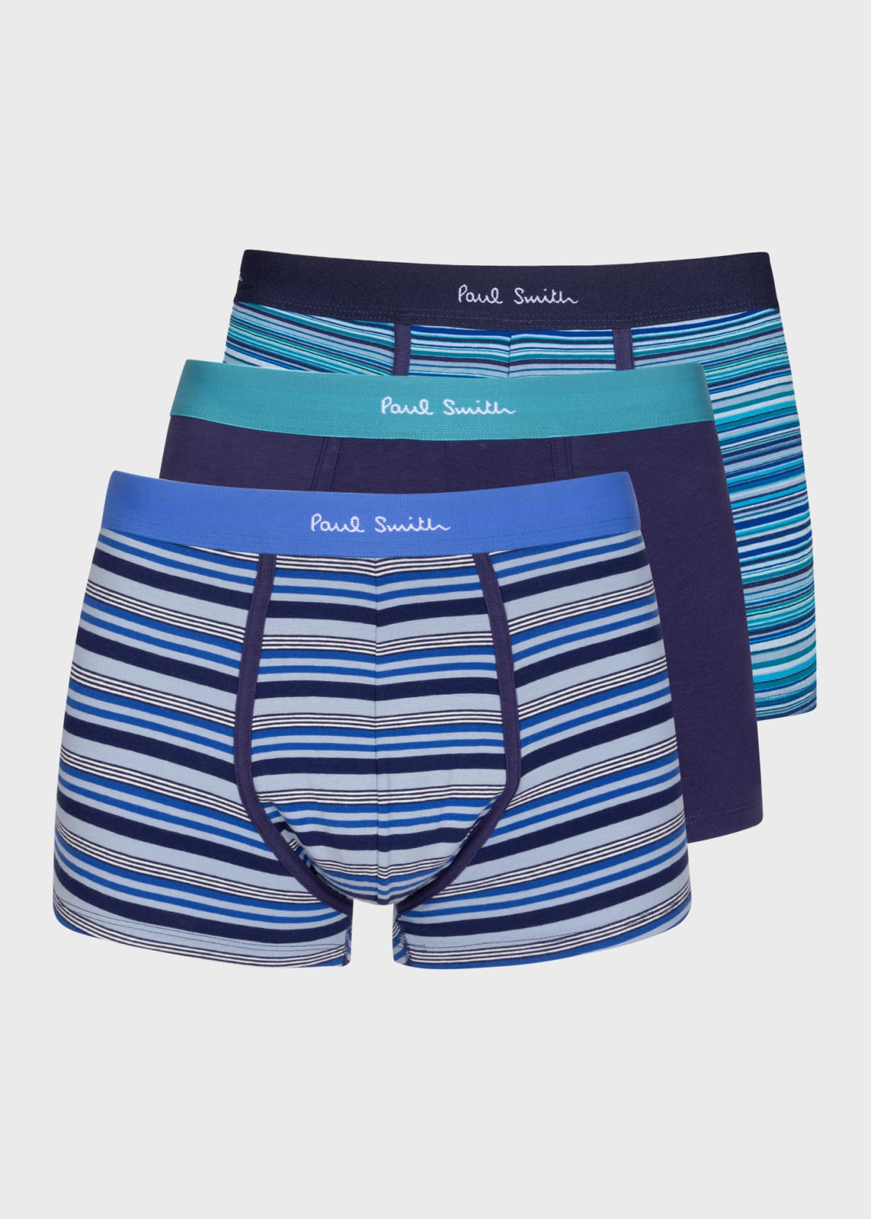Men's Cotton-Blend Navy Stripe Mixed Boxer Briefs Three Pack