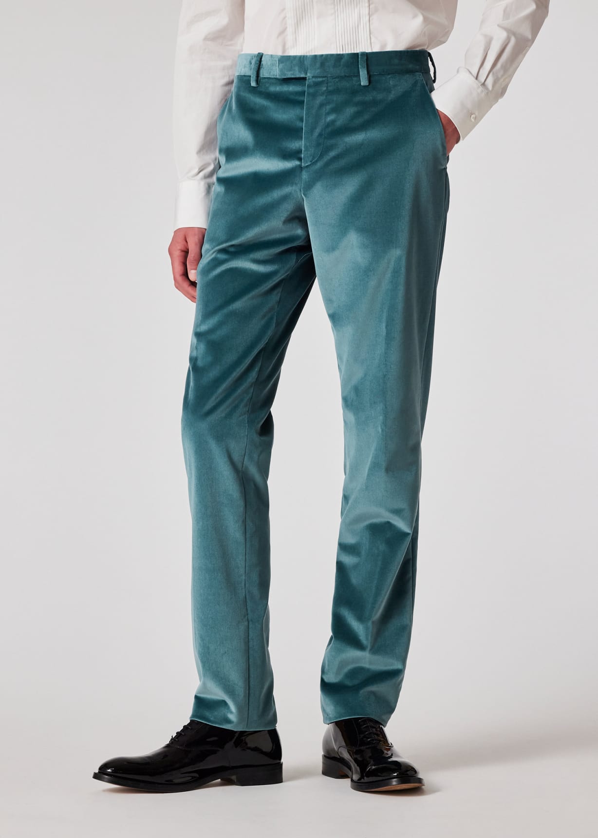 Model view - Slim-Fit Teal Velvet Trousers Paul Smith