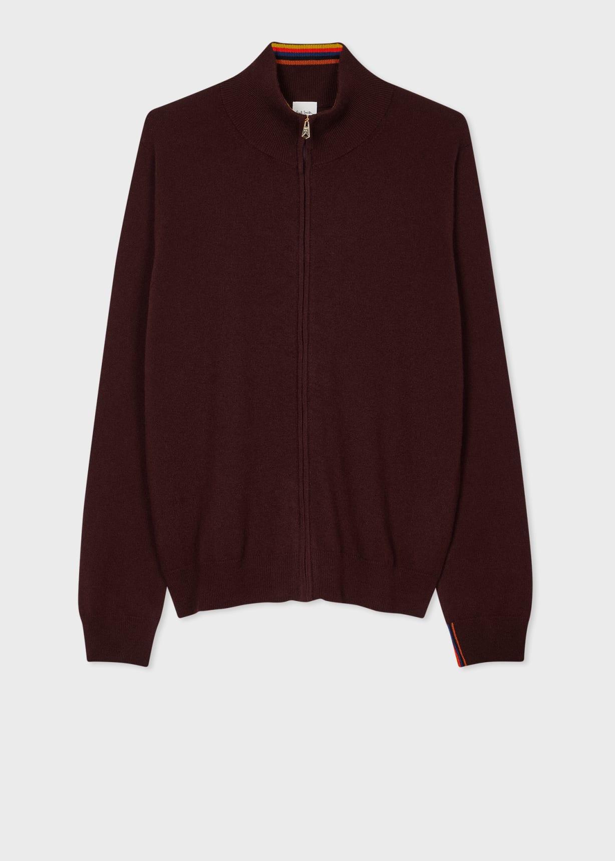 Front View - Burgundy Cashmere Full-Zip Cardigan Paul Smith