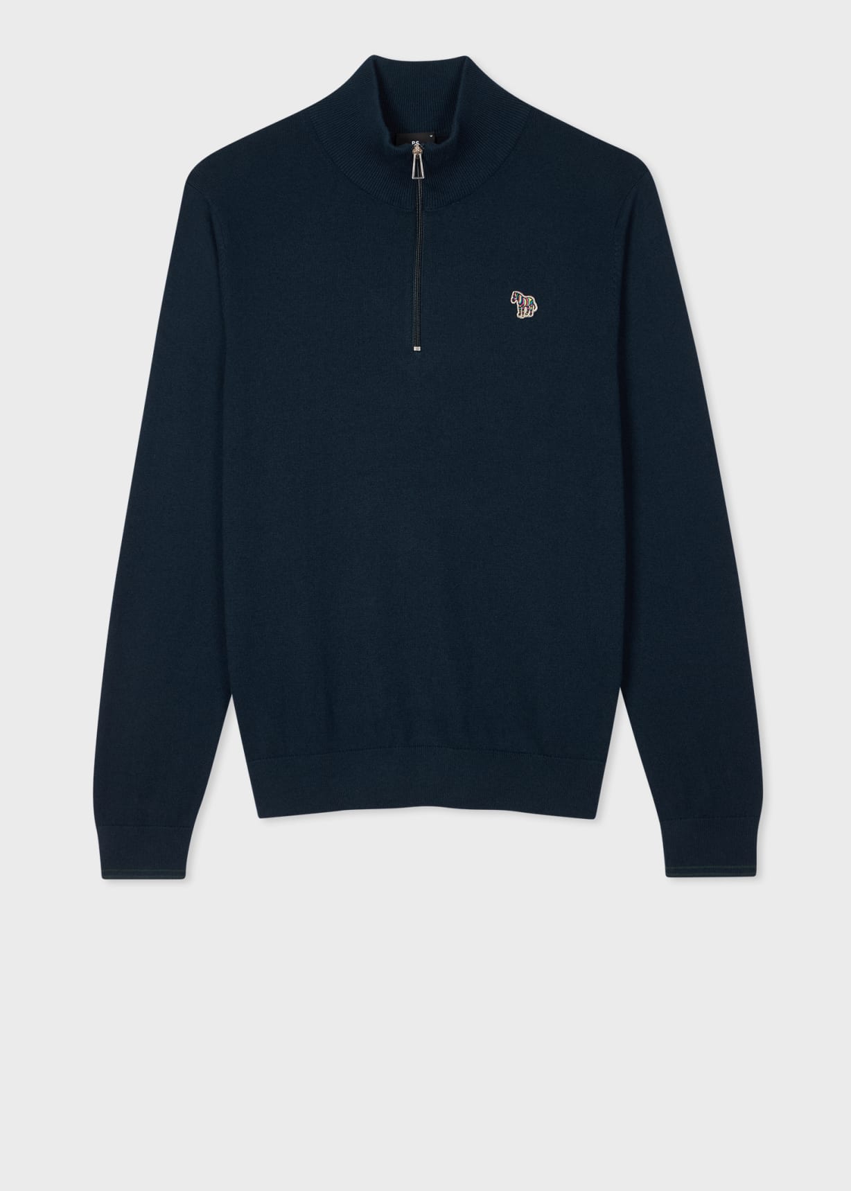 Men's Dark Navy Cotton-Blend Half Zip Zebra Logo Sweater