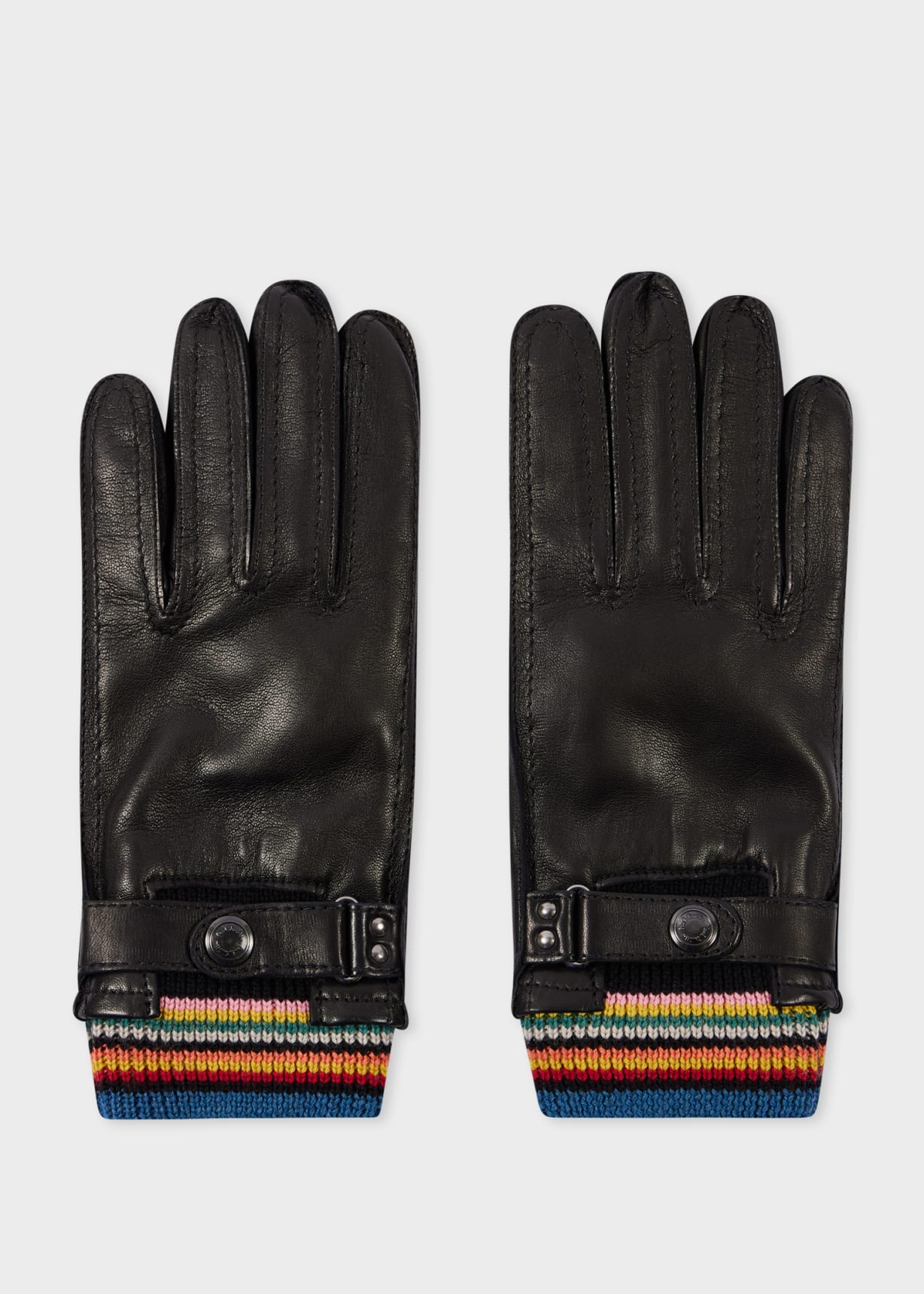 Men's Black Leather 'Signature Stripe' Cuff Gloves