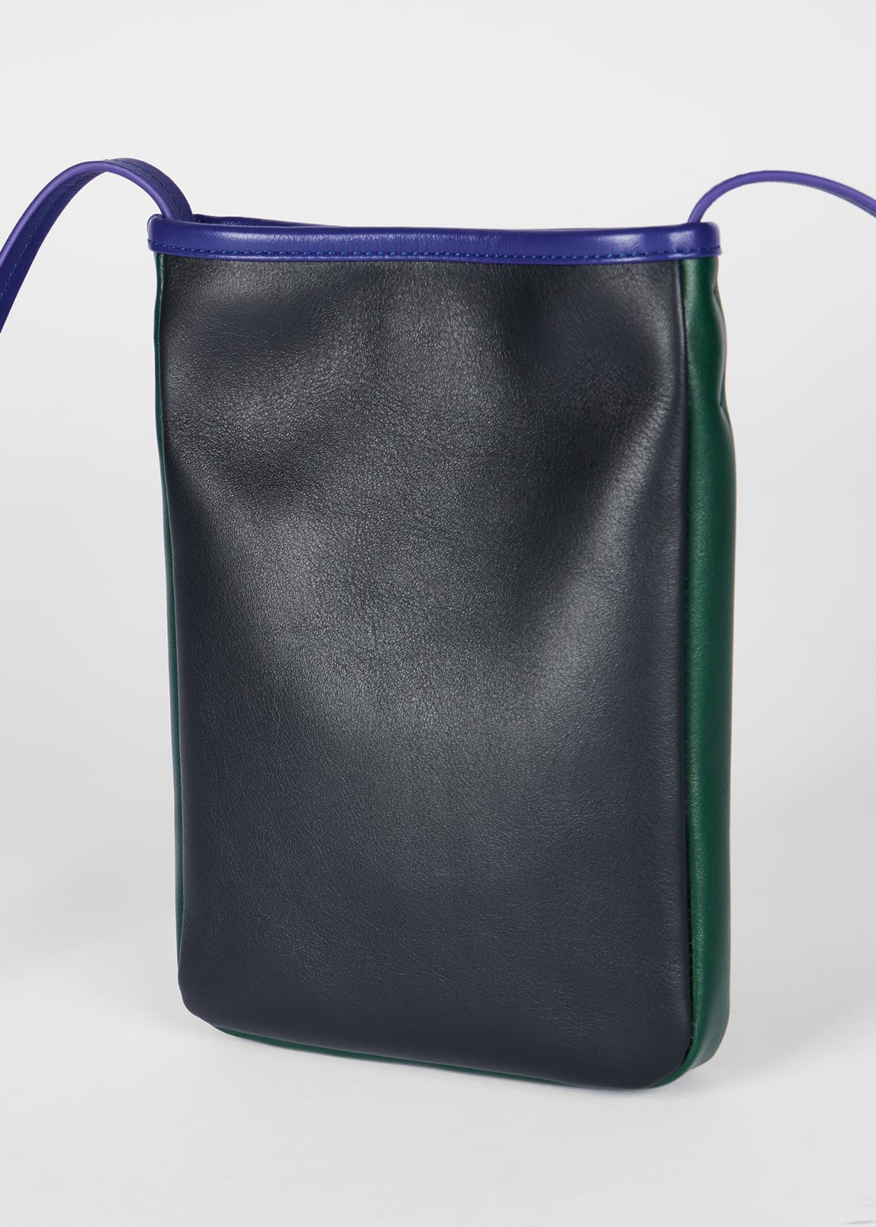 Navy Leather Pouch Bag