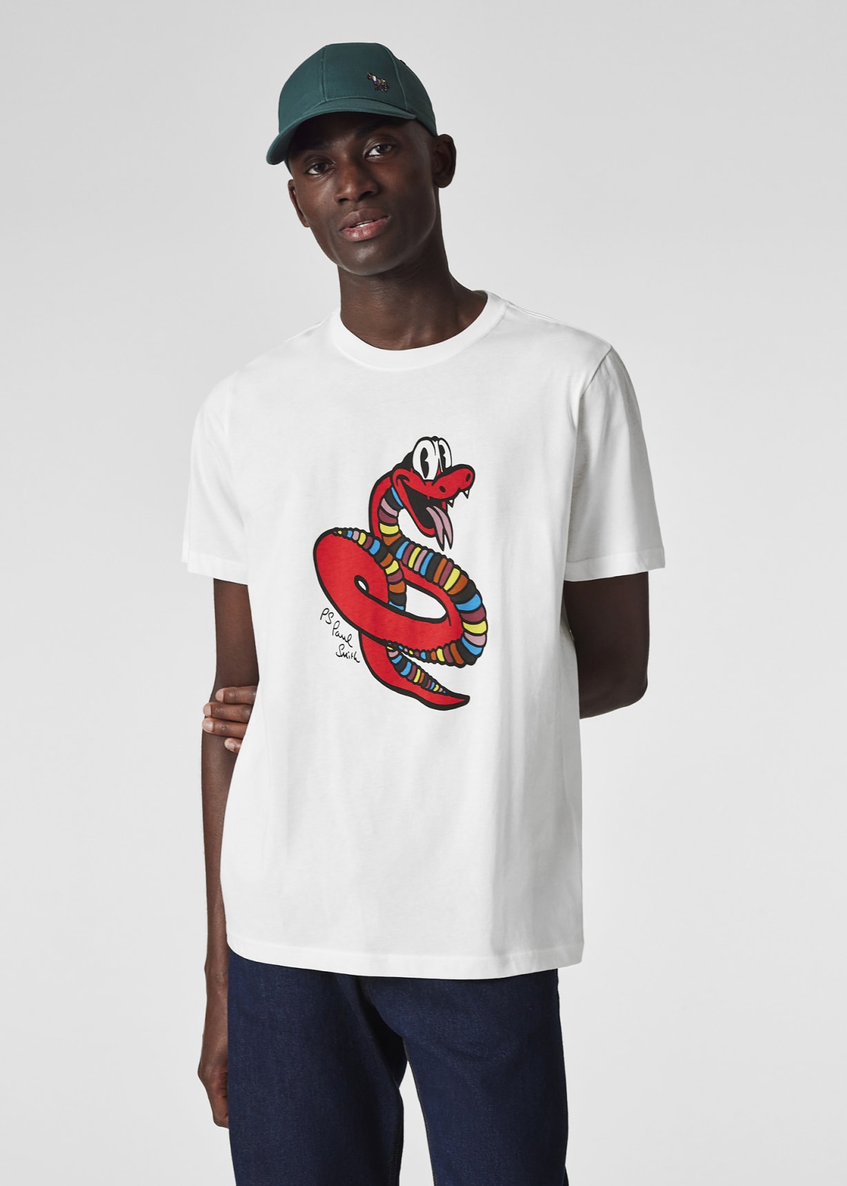 Men's White 'Snake' Print T-Shirt