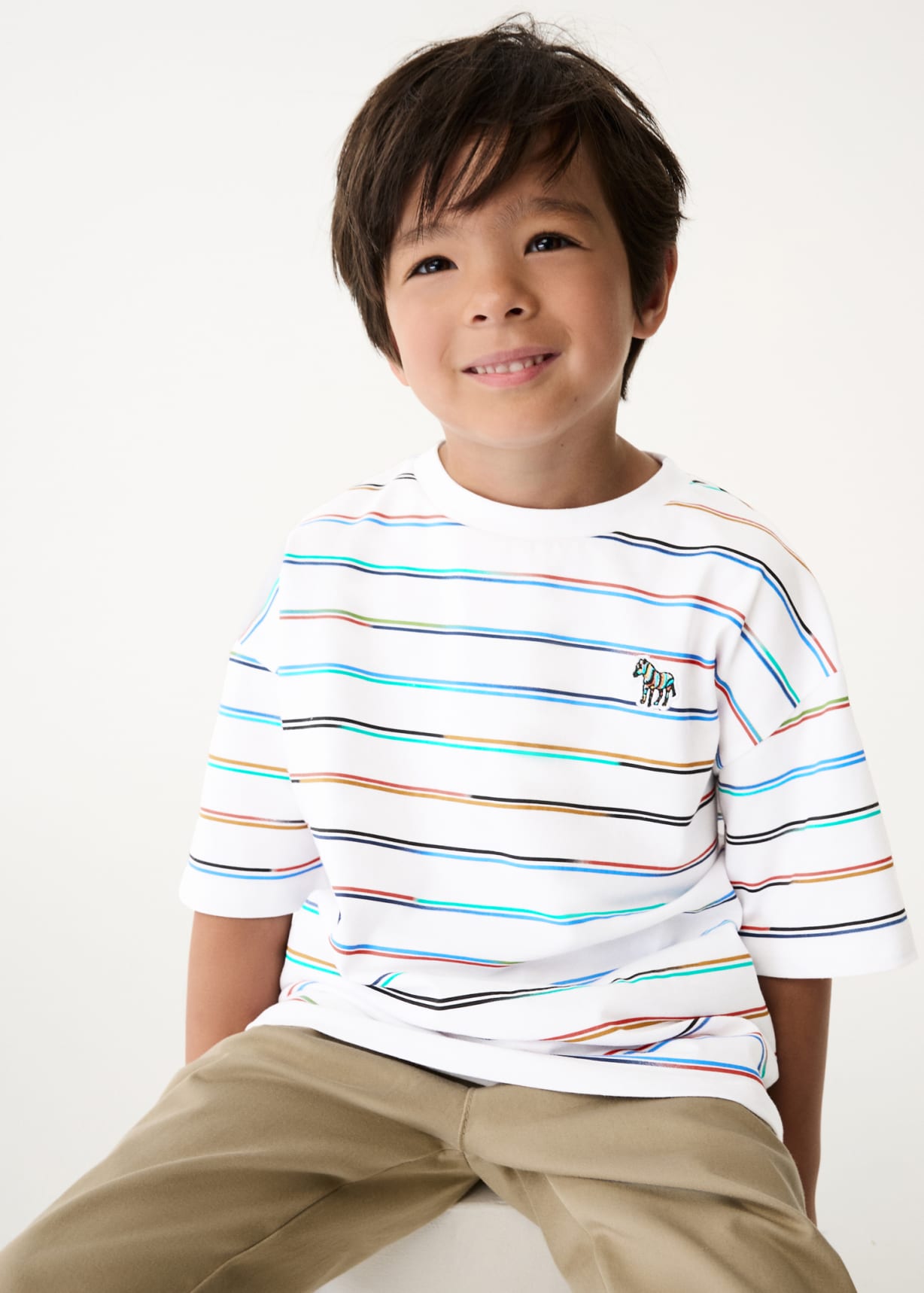 2-13 Years White Gradient Stripe T-Shirt