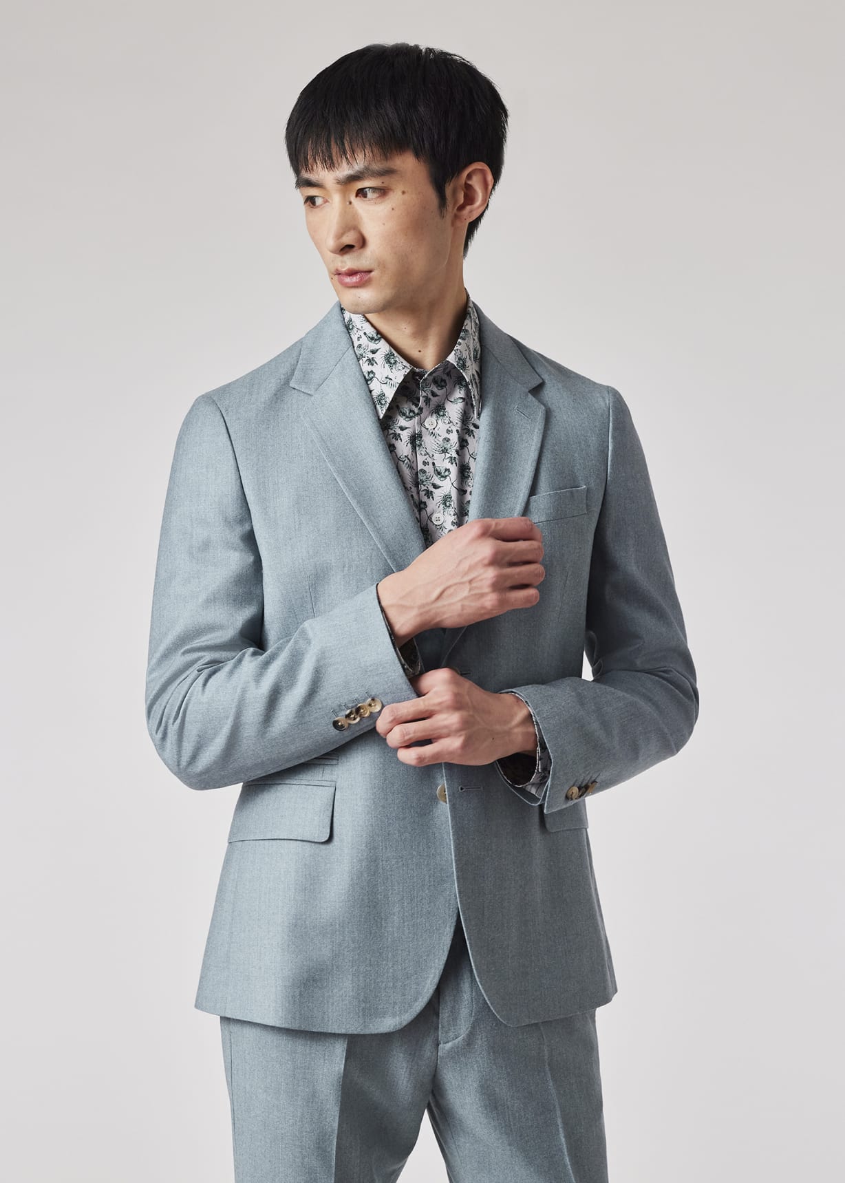 Men's Tailored-Fit Light Blue Overdyed Wool-Cashmere Flannel Blazer