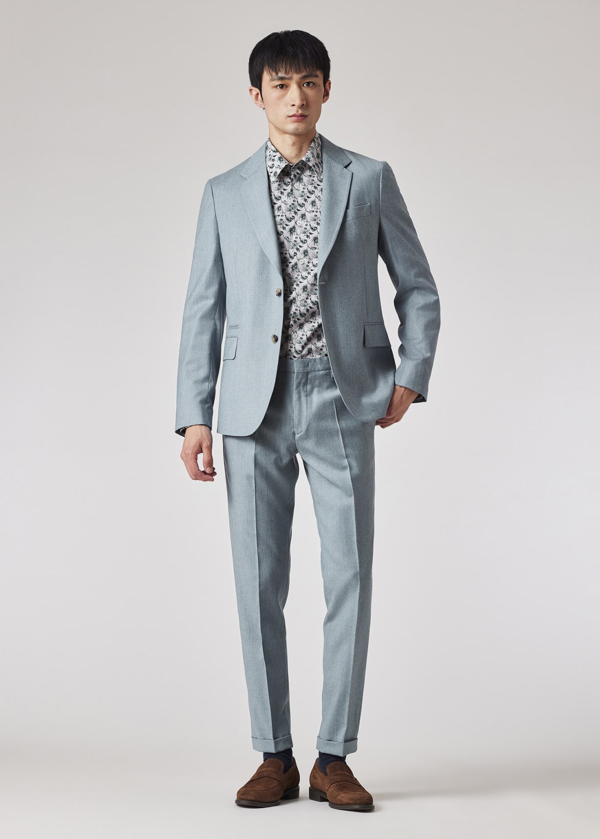 Men's Tailored-Fit Light Blue Overdyed Wool-Cashmere Flannel Blazer