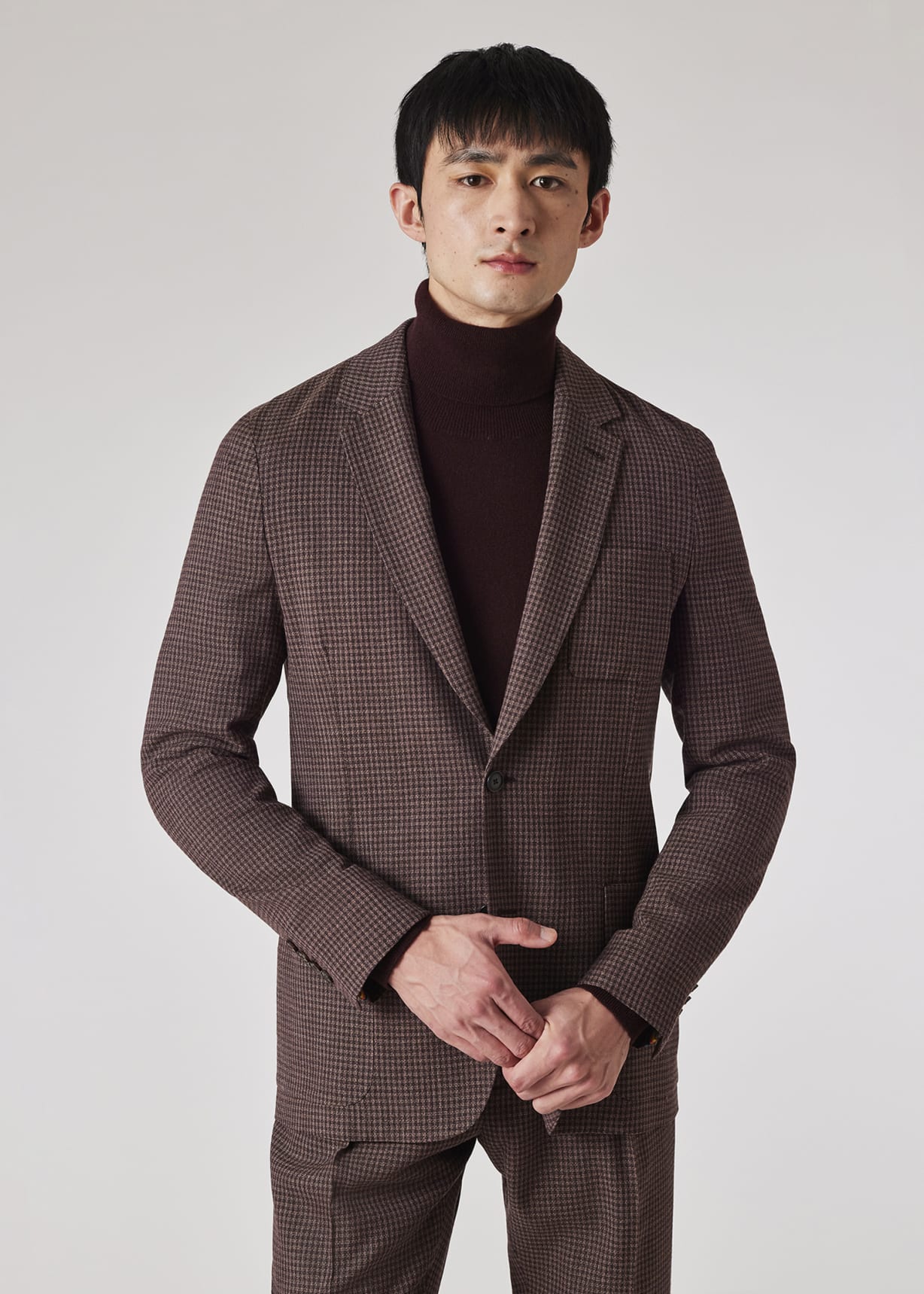 Men's Brown Stretch-Wool Gingham Check Blazer
