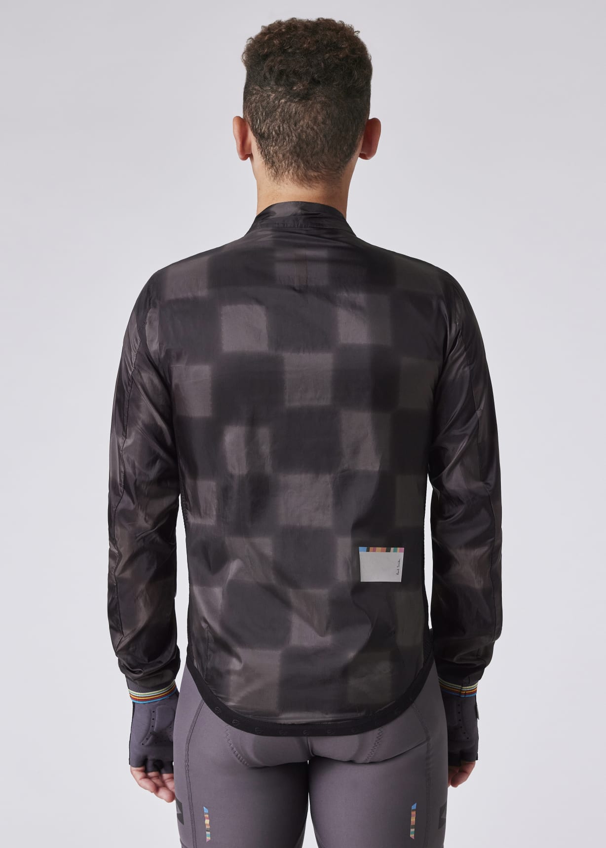 Men's Black Checkerboard Packable Cycling Wind Jacket