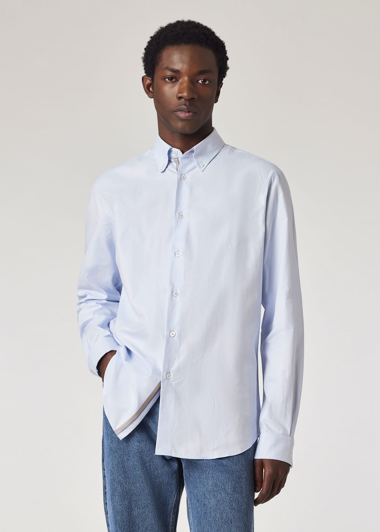 Model View - Pale Blue Oxford Cotton Button-Down Shirt Paul Smith