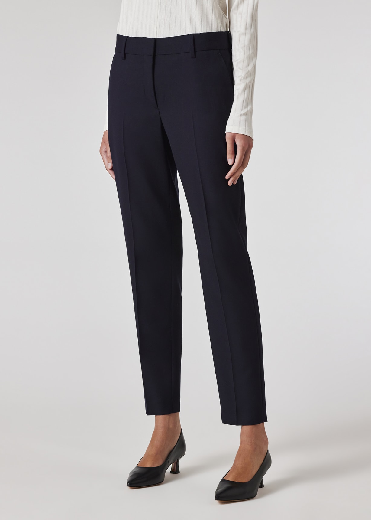 Model View - A Suit To Travel In - Women's Navy Tapered-Fit Wool Trousers Paul Smith