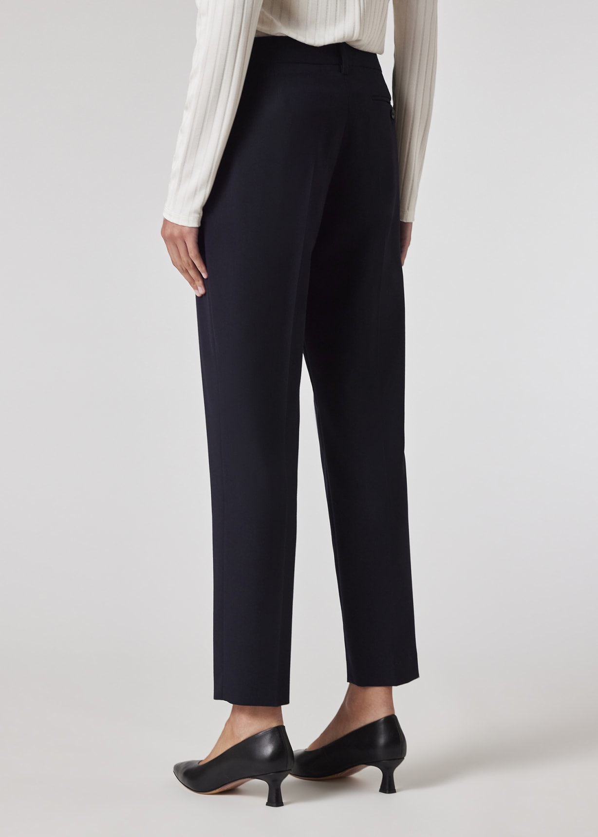 Model View - A Suit To Travel In - Women's Navy Tapered-Fit Wool Trousers Paul Smith