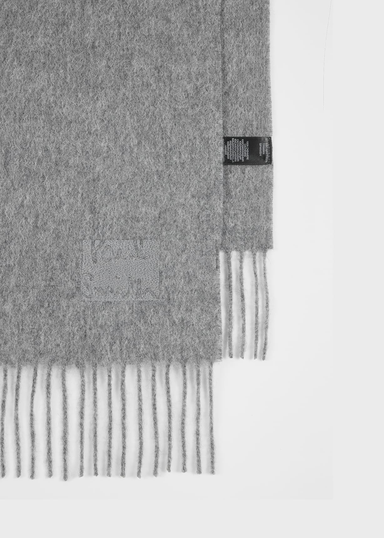 Product view - Grey Tonal Embroidered Logo Cashmere Scarf Paul Smith