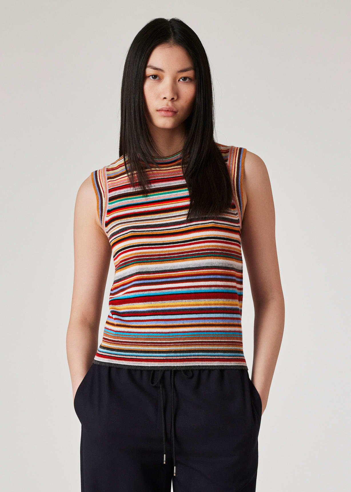 トップス Paul Smith collection vest Men's Black 'Sports Stripe' Mixed Media Gilet
