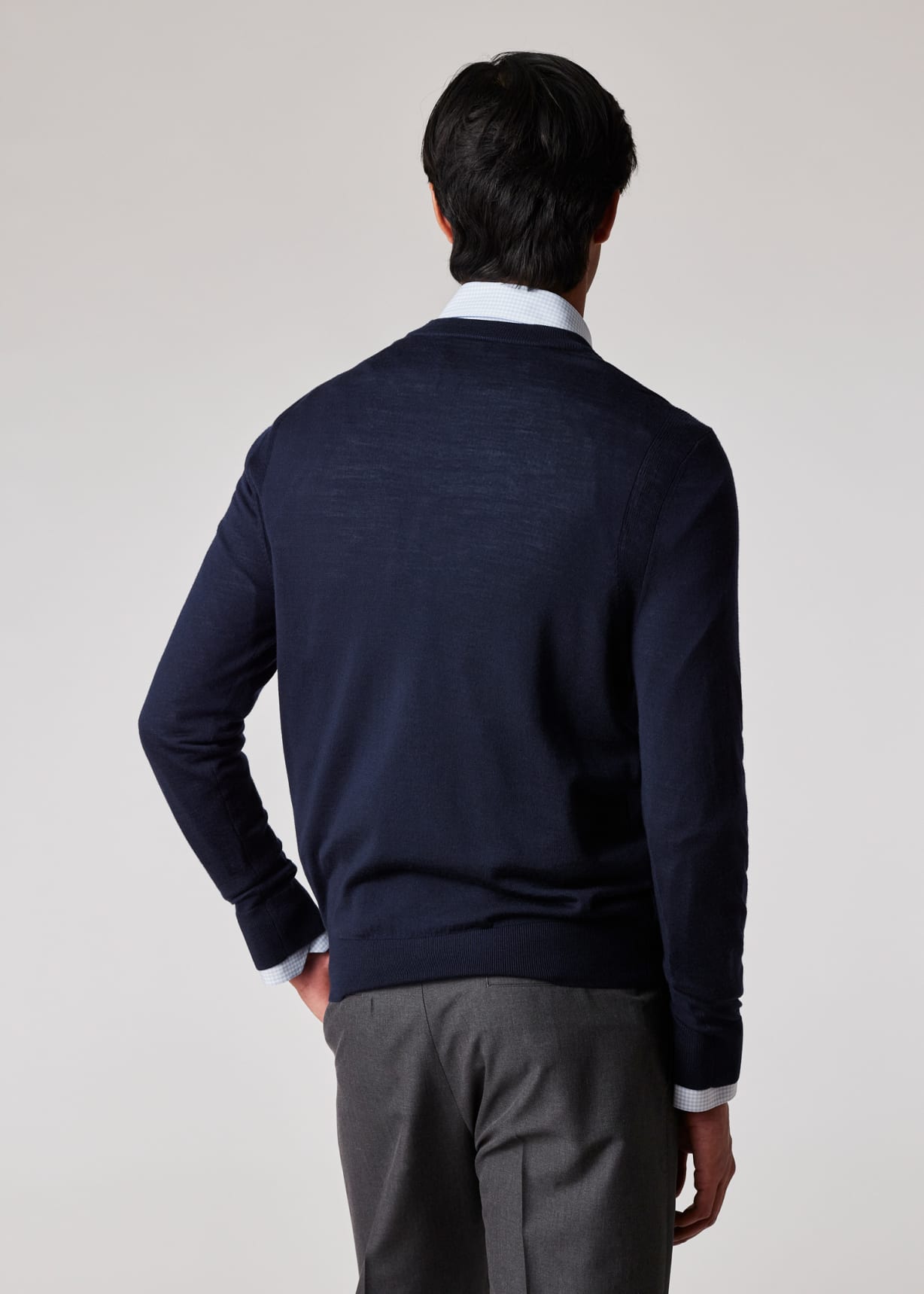 Model View - Navy Merino V-Neck Sweater by Paul Smith