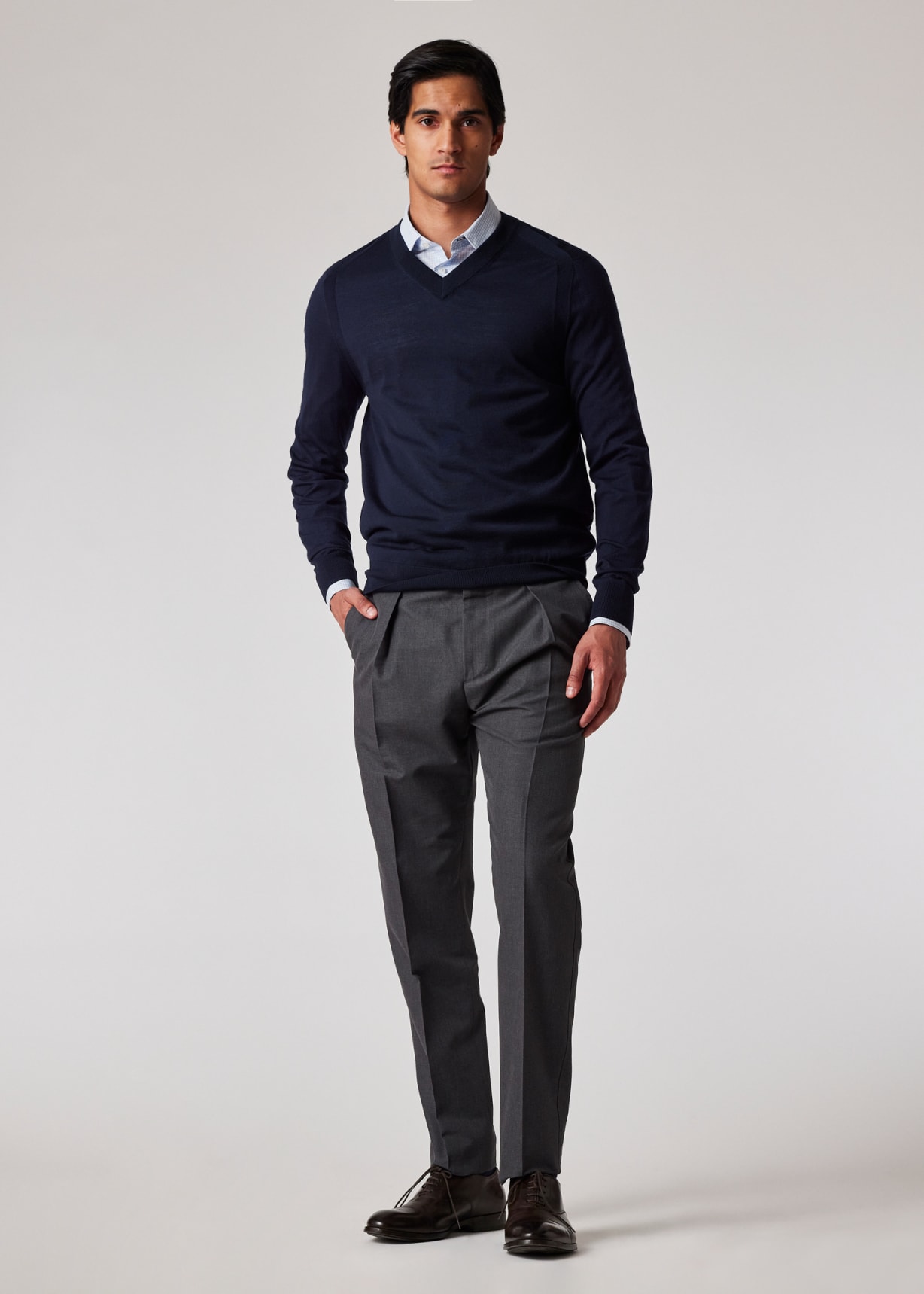 Model View - Navy Merino V-Neck Sweater by Paul Smith