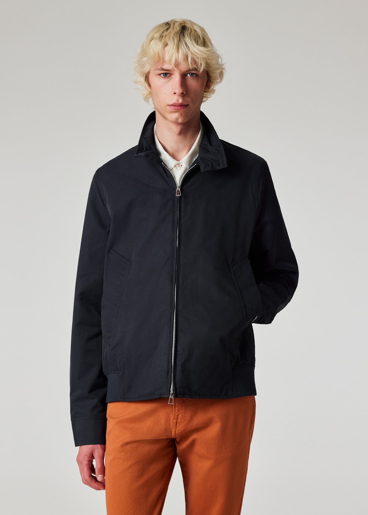 Men's Navy Cotton-Nylon Harrington Jacket