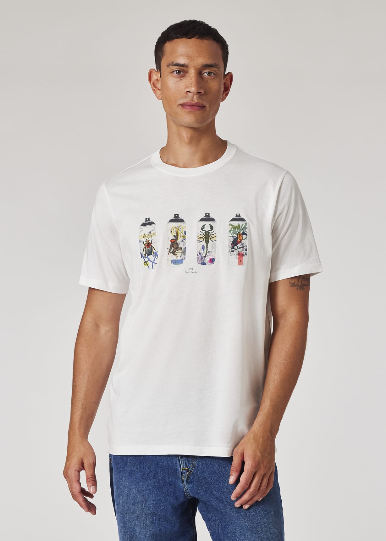 Model view - White 'Spray Cans' Print T-Shirt Paul Smith