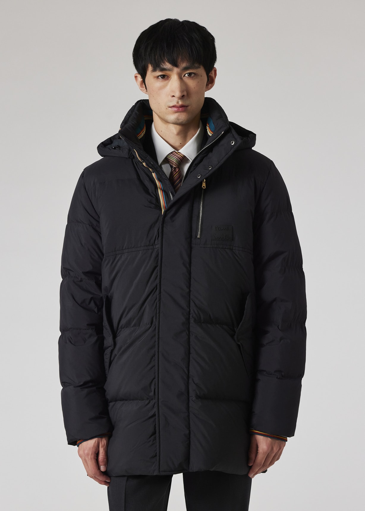 Model View - Black Water Repellent Mid-Length Down Coat Paul Smith