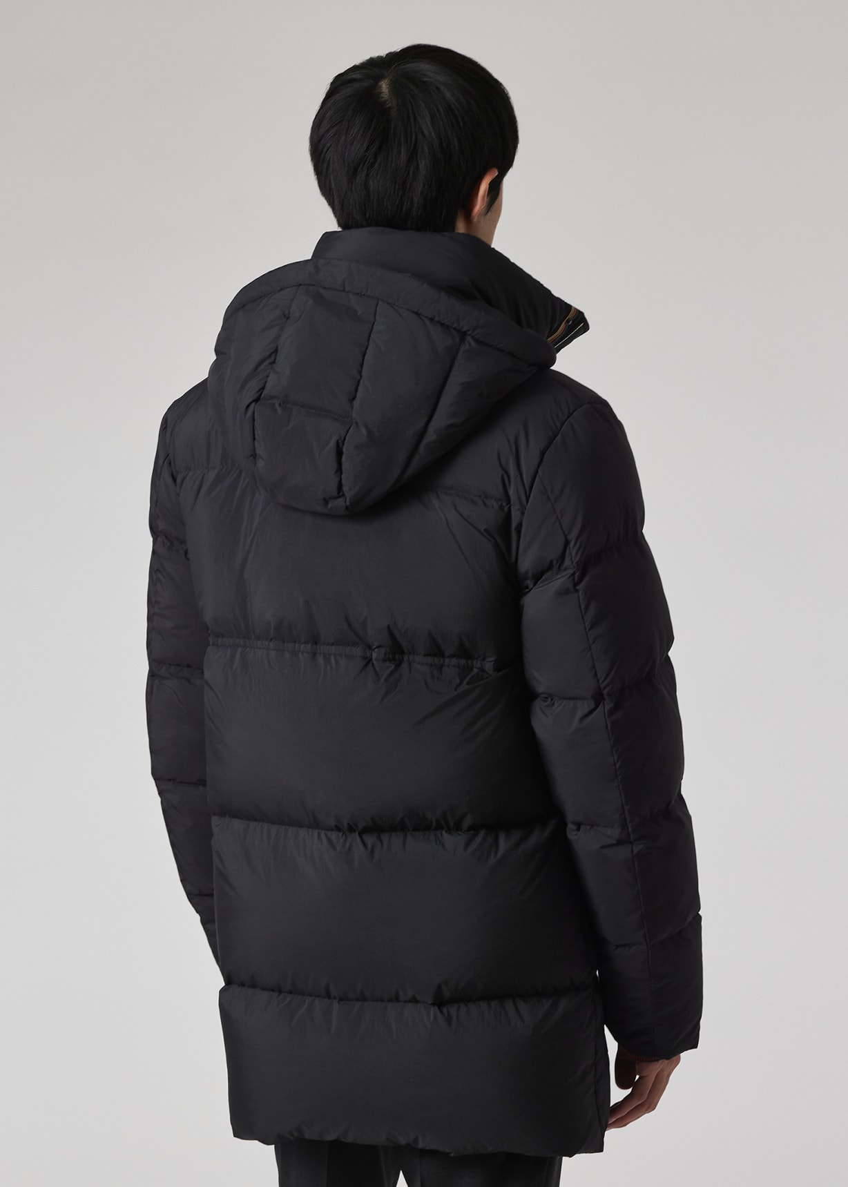 Model View - Black Water Repellent Mid-Length Down Coat Paul Smith