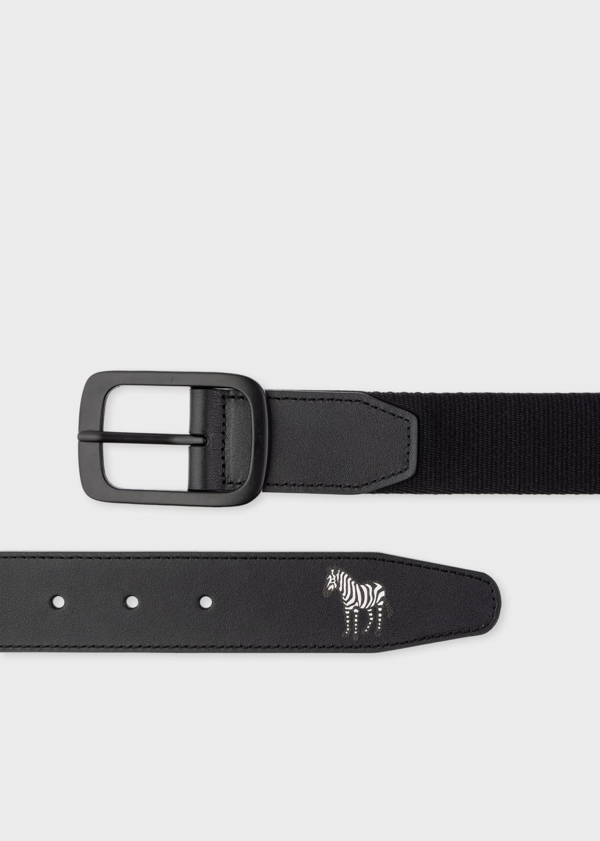 Men's Black Webbing Belt With Zebra Tip