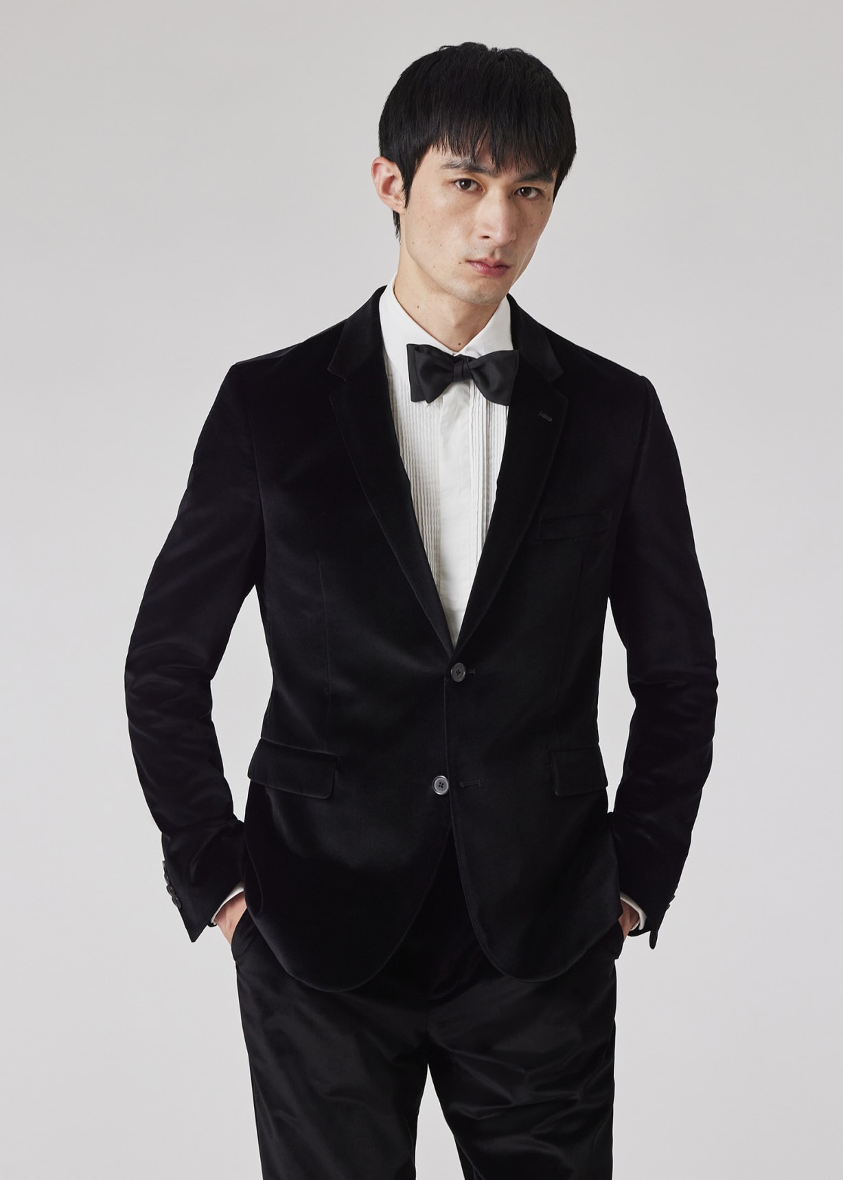 Model View - The Kensington - Slim-Fit Black Velvet Two-Button Blazer Paul Smith