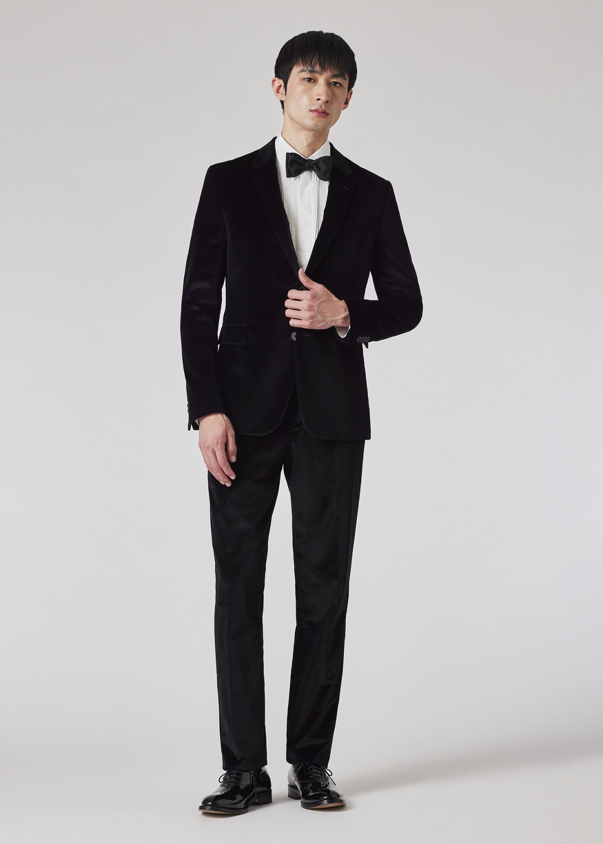 Model View - The Kensington - Slim-Fit Black Velvet Two-Button Blazer Paul Smith