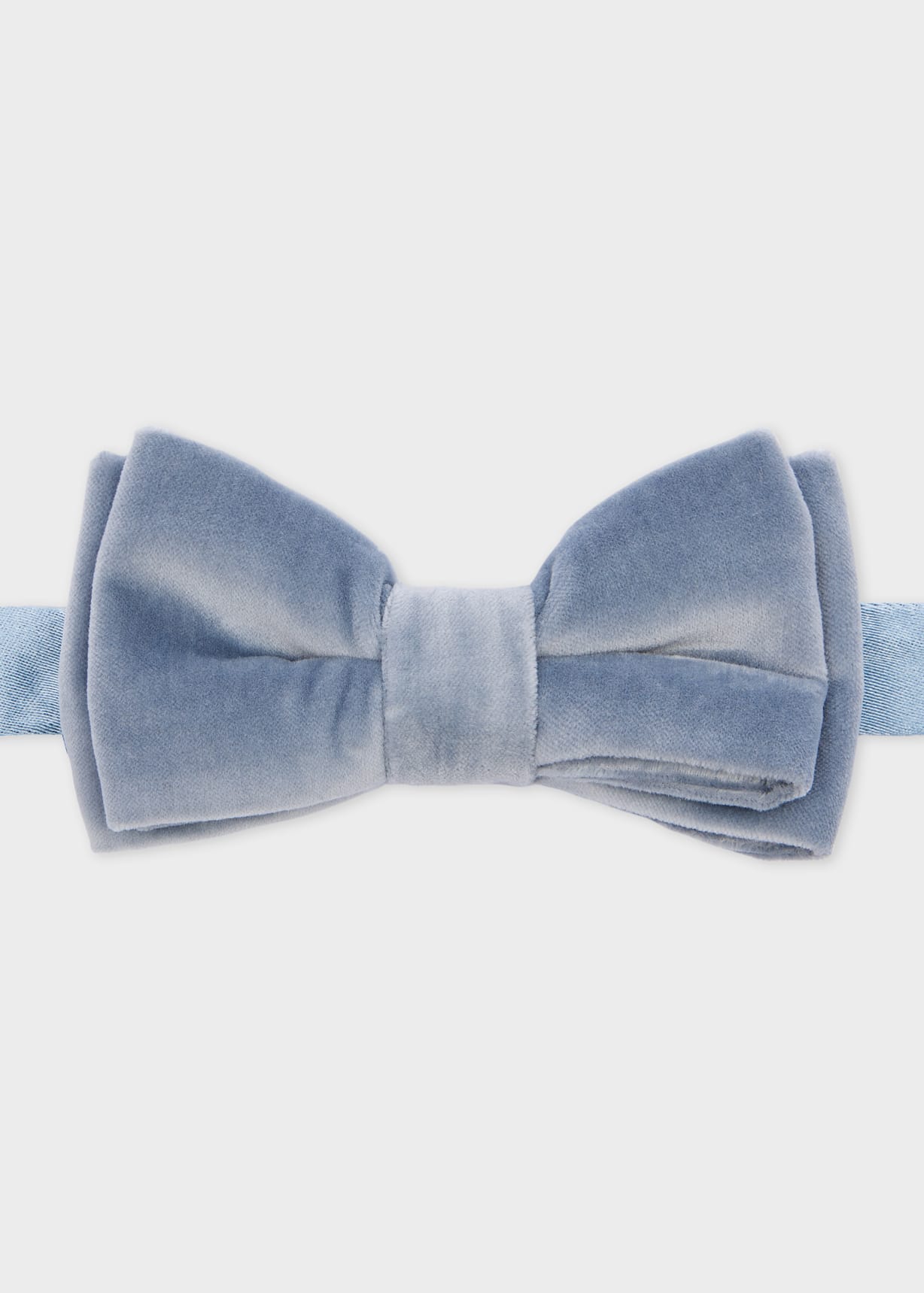 Front View - Dusky Blue Velvet Bow Tie Paul Smith