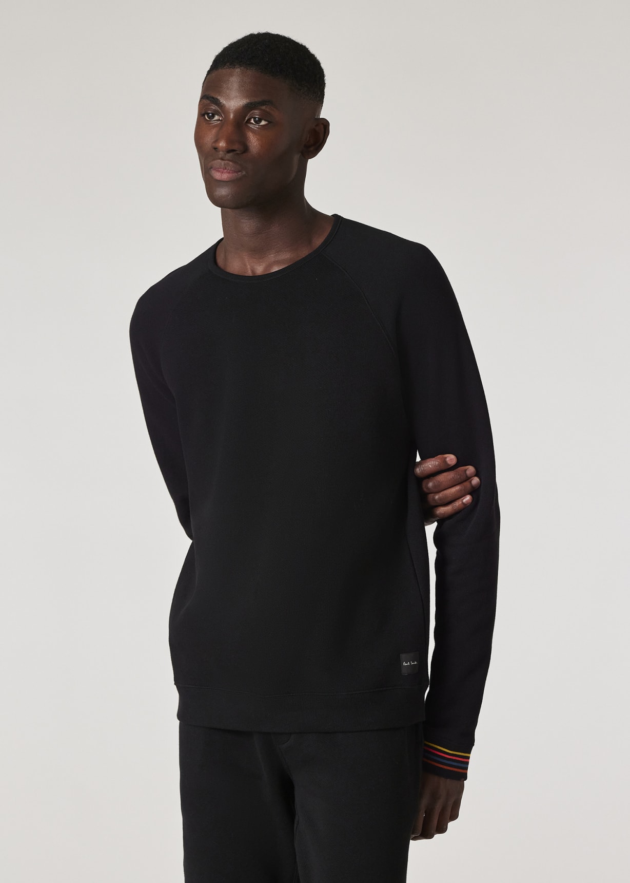 Model View - Men's Black Cotton 'Artist Stripe' Loungewear Set