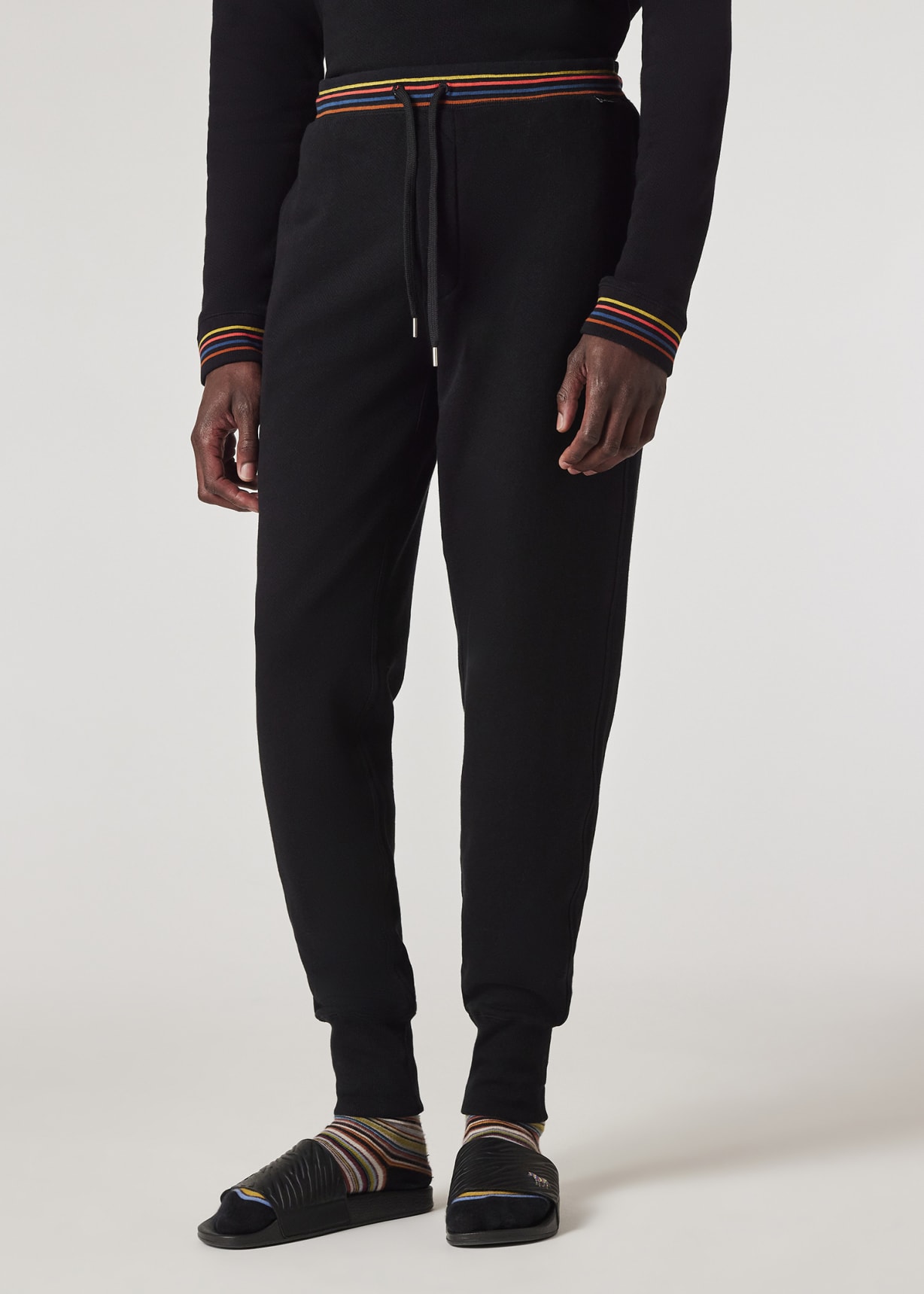Model View - Men's Black Cotton 'Artist Stripe' Loungewear Set