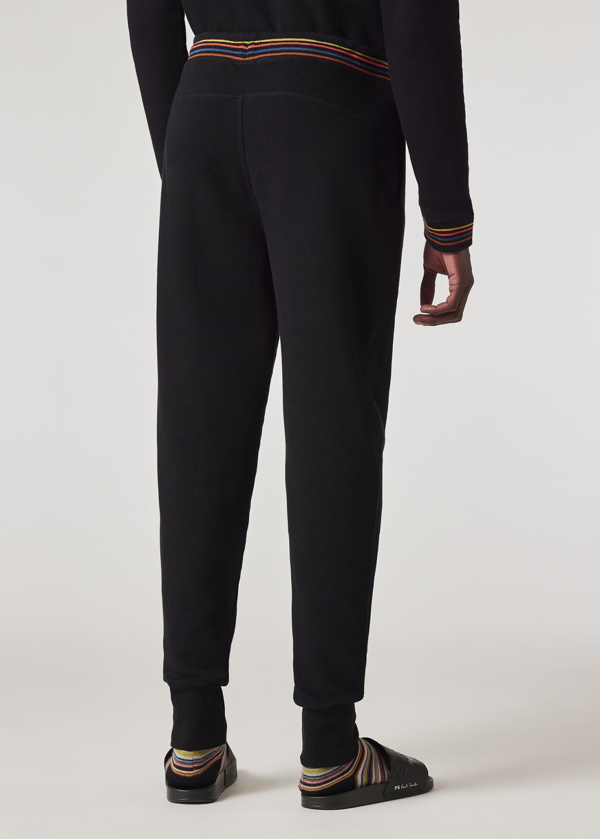 Model View - Men's Black Cotton 'Artist Stripe' Loungewear Set