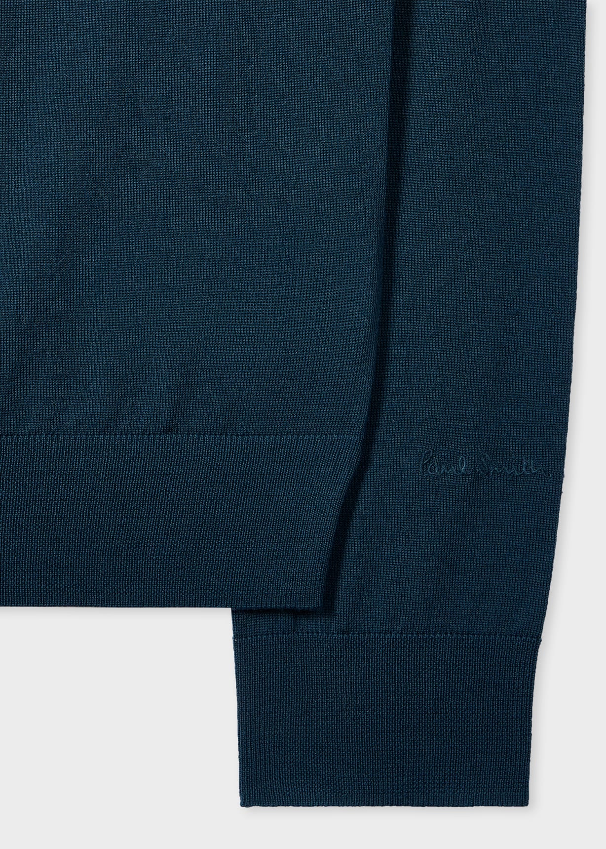Detail View - Petrol Blue Merino Wool Sweater Paul Smith