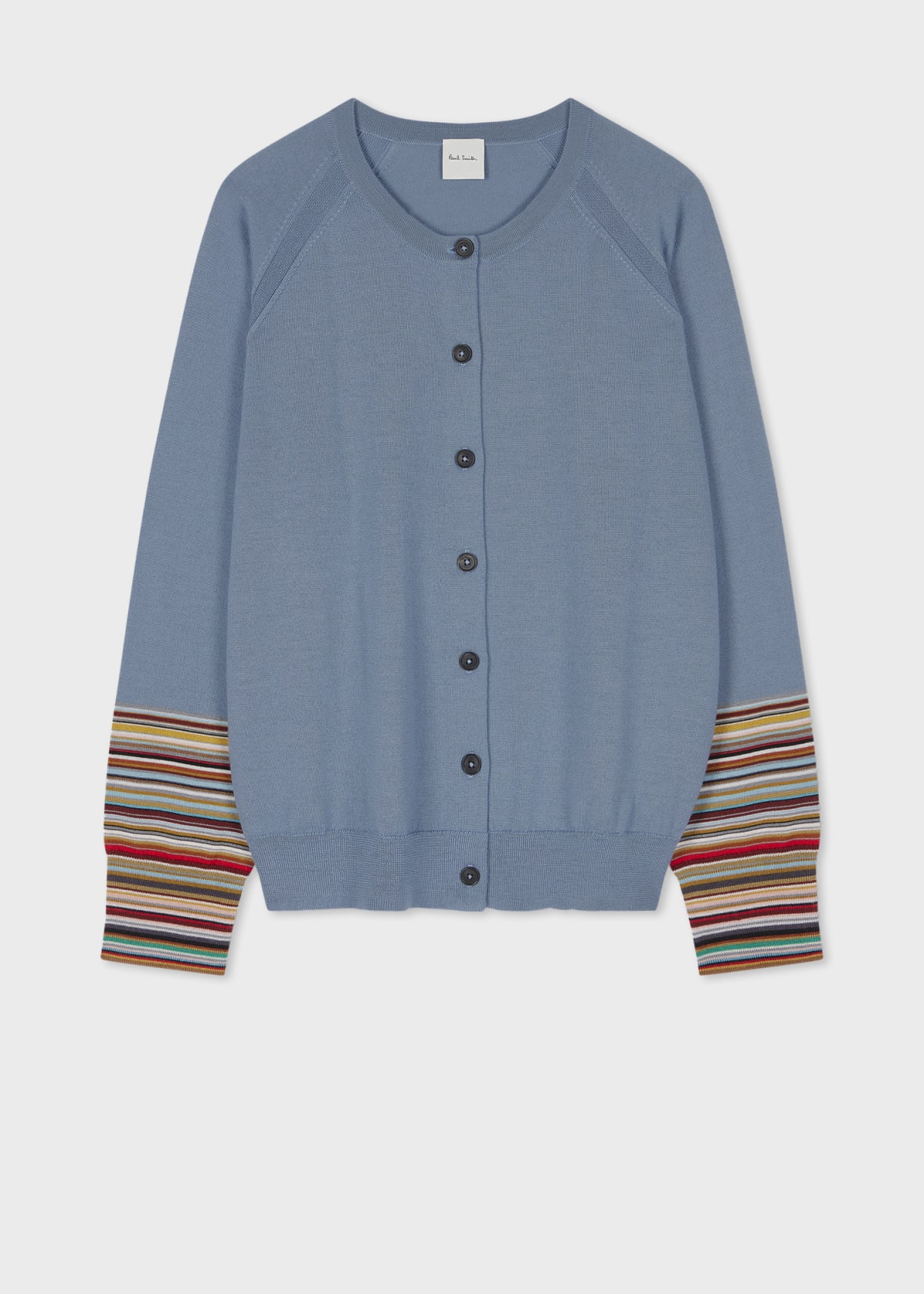 Front View - Women's Light Blue 'Signature Stripe' Cuff Cardigan Paul Smith