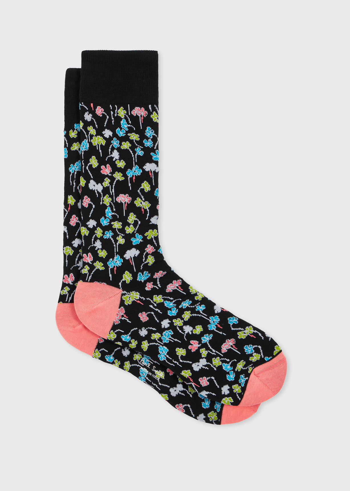 Front View - Black Multicolour Floral Socks Paul Smith