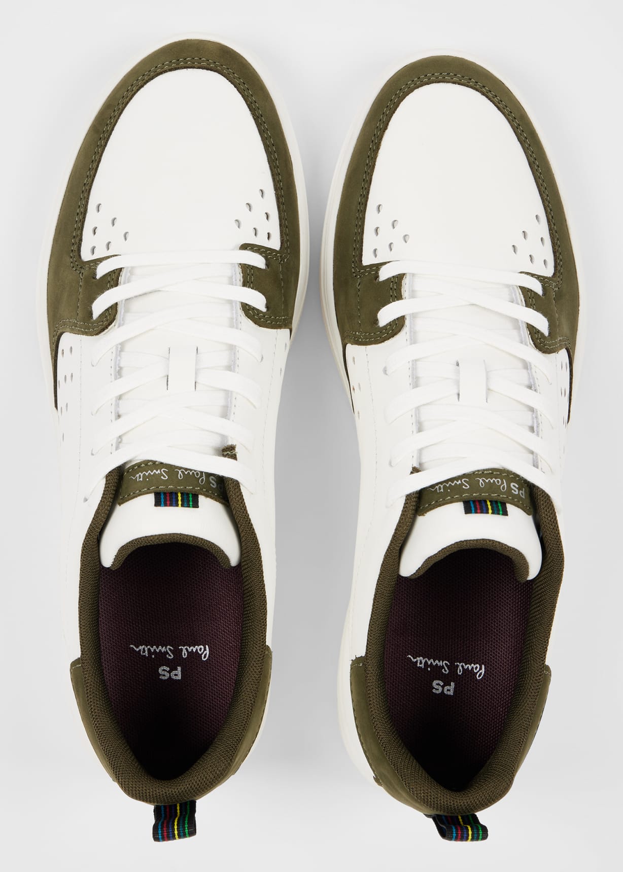Men's White and Khaki Panel 'Cosmo' Trainers