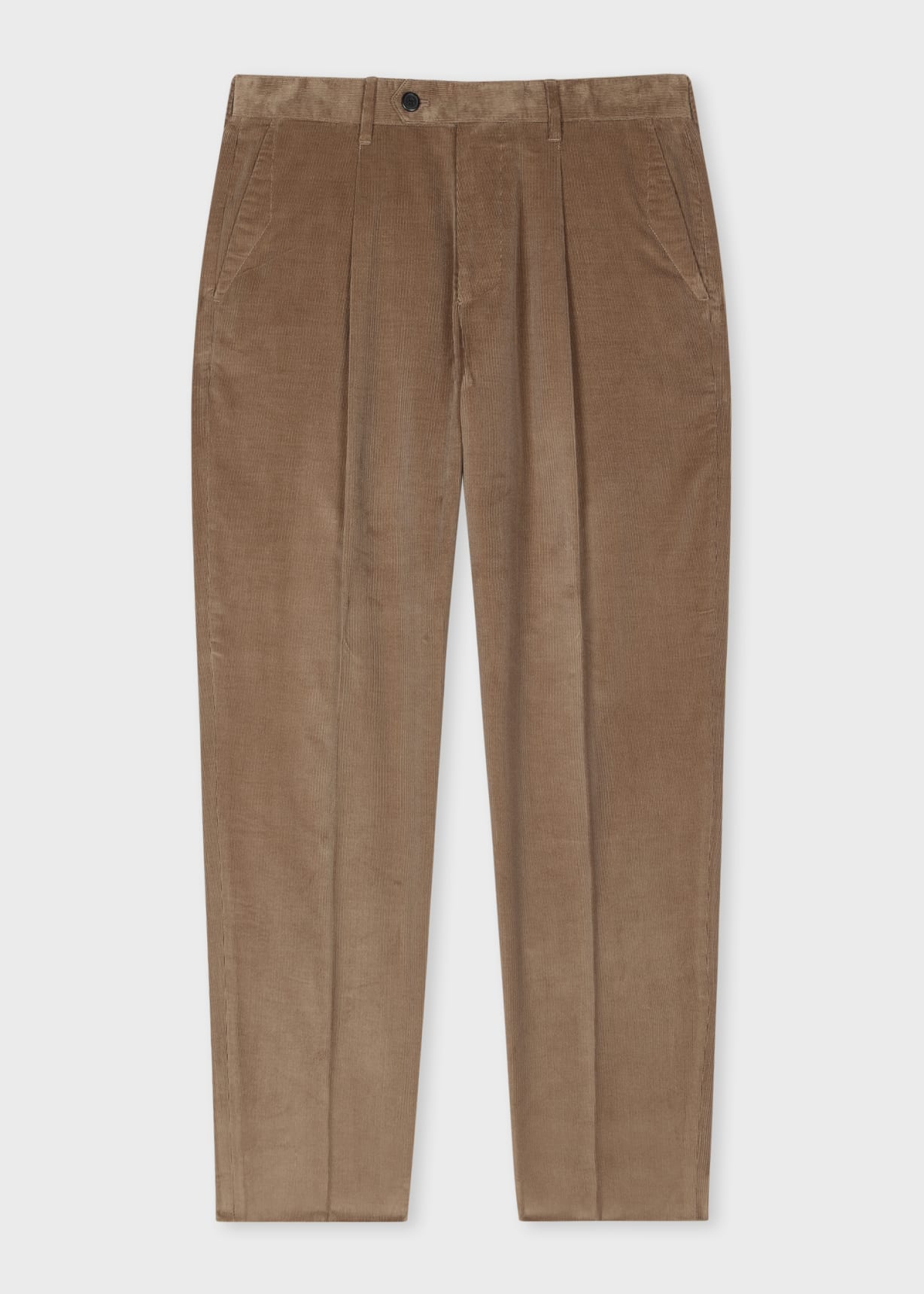 Men's Tapered-Fit Fawn Pleated Corduroy Trousers