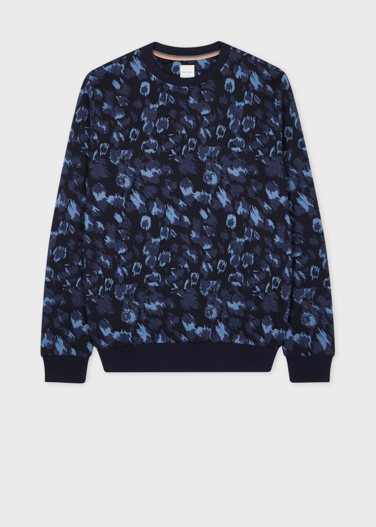 最新 Men's Navy Sweatshirt Jacquard Leopard Wool-Blend And Cotton スウェット