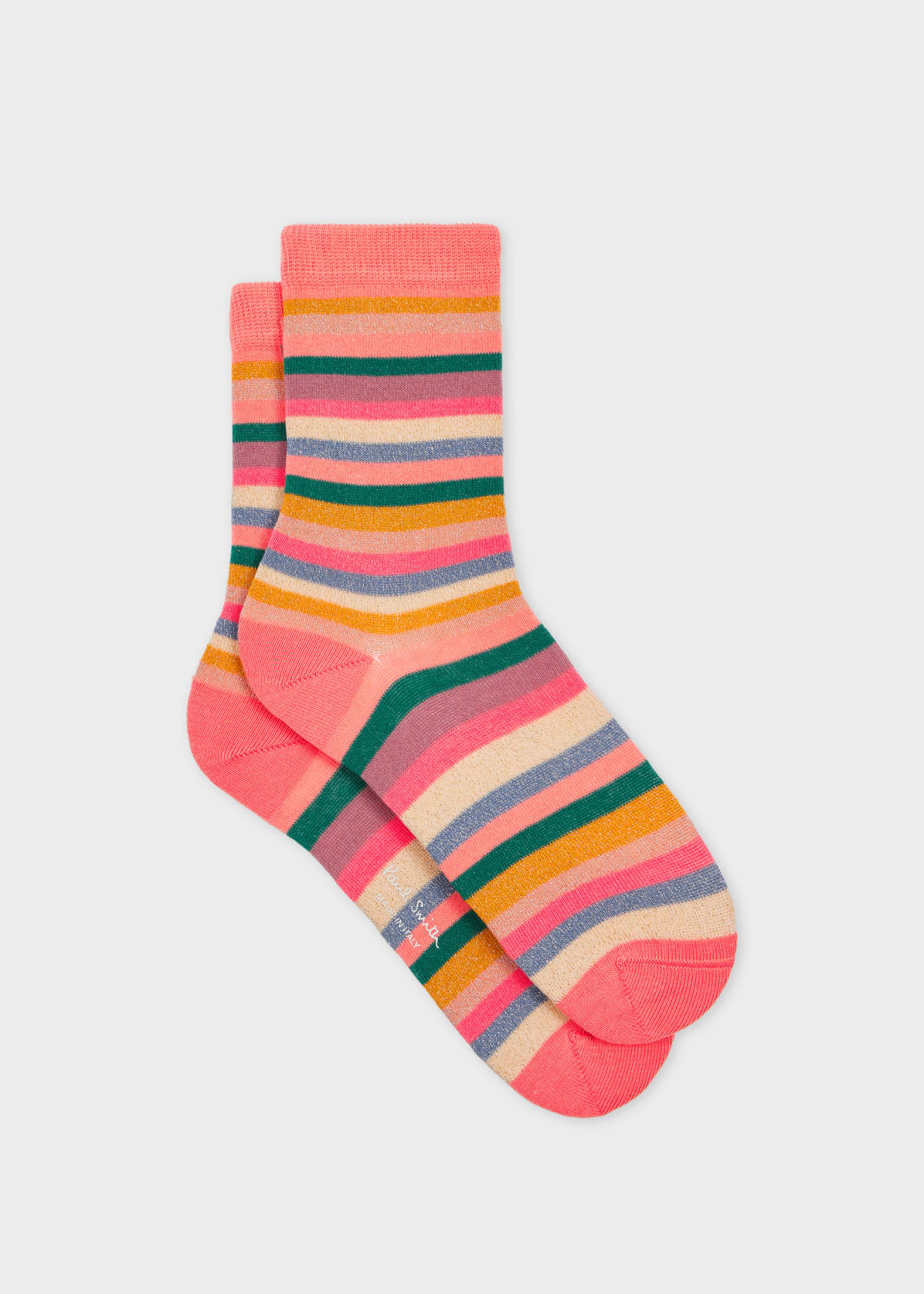 Front View - Women's Pink Glitter Stripe Socks Paul Smith