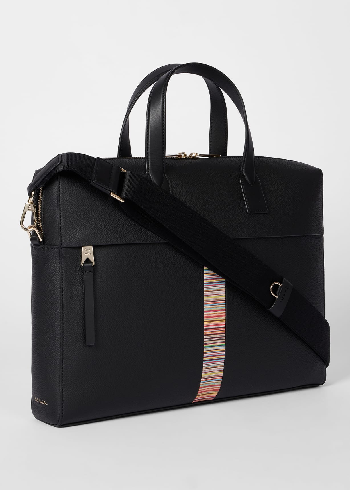 Men's Black Leather 'Signature Stripe' Trim Folio