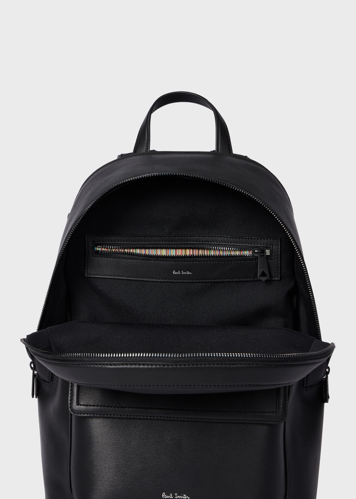 Black Straw-Grain Embossed Leather Backpack