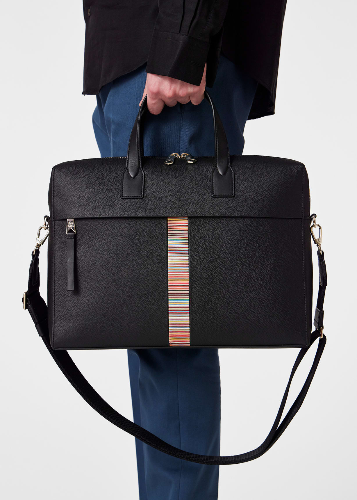 Men's Black Leather 'Signature Stripe' Trim Folio