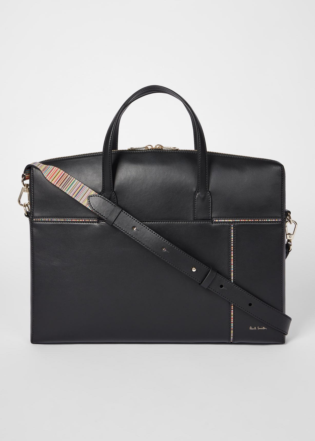 美品✨Paul smith 現行 テーラード カシミア 水玉 Lanificio Women's 'Signature Stripe' Trim Leather Slim Folio