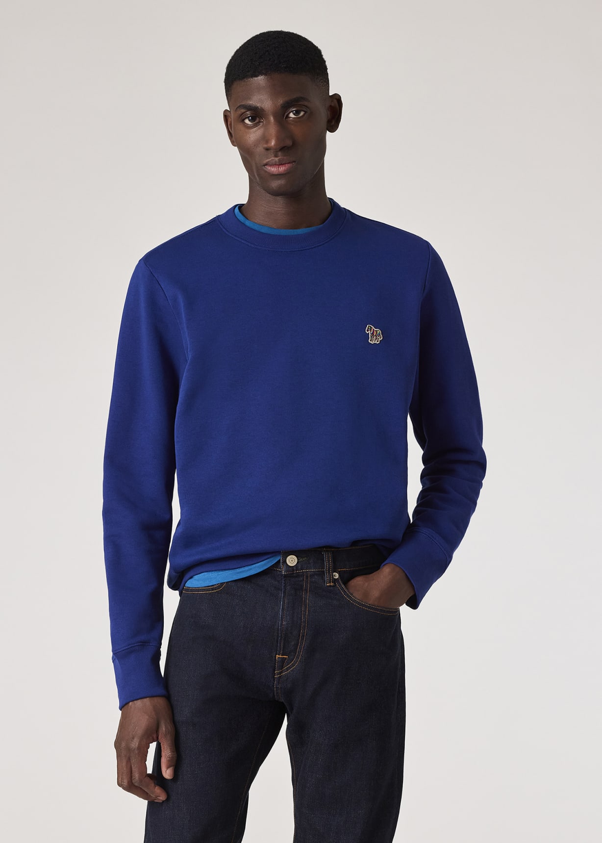 Model View - Royal Blue Zebra Logo Organic Cotton Sweatshirt Paul Smith