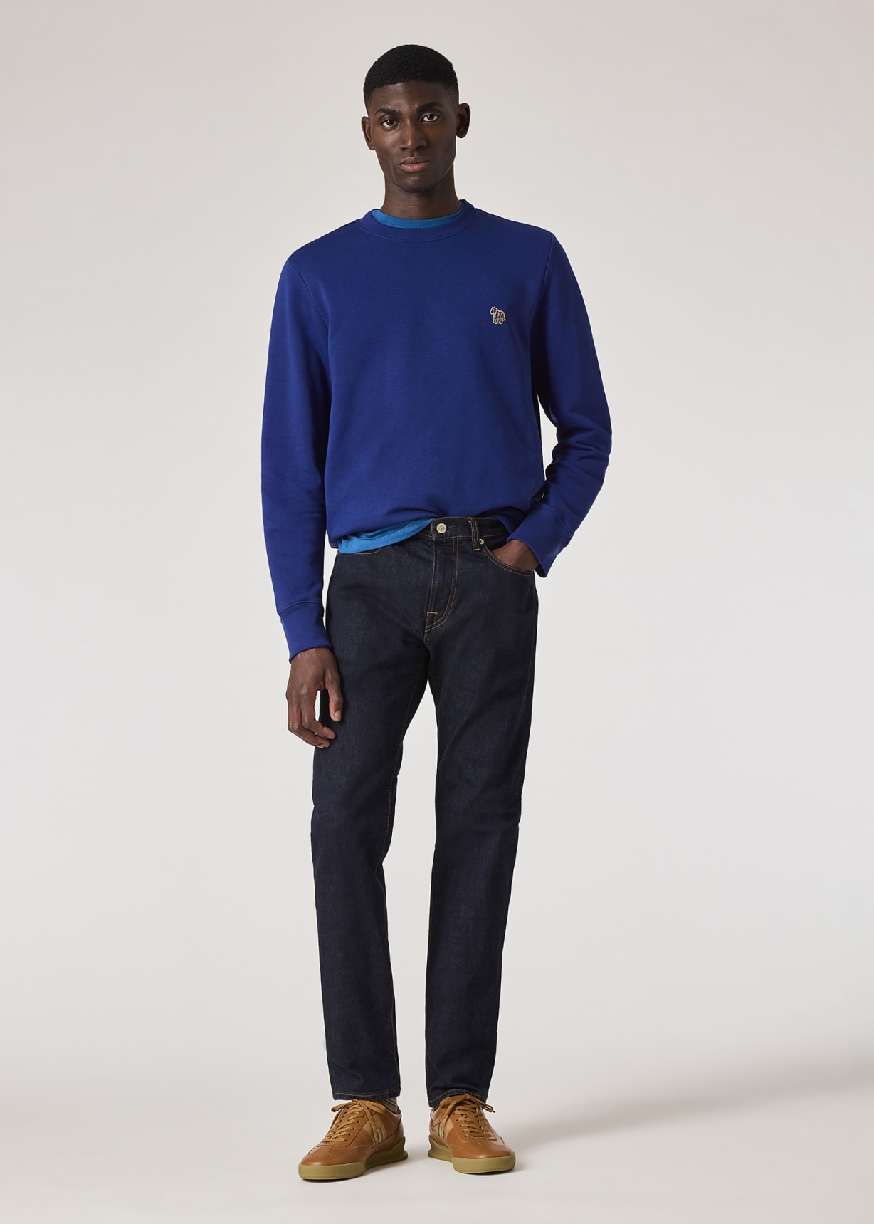 Model View - Royal Blue Zebra Logo Organic Cotton Sweatshirt Paul Smith