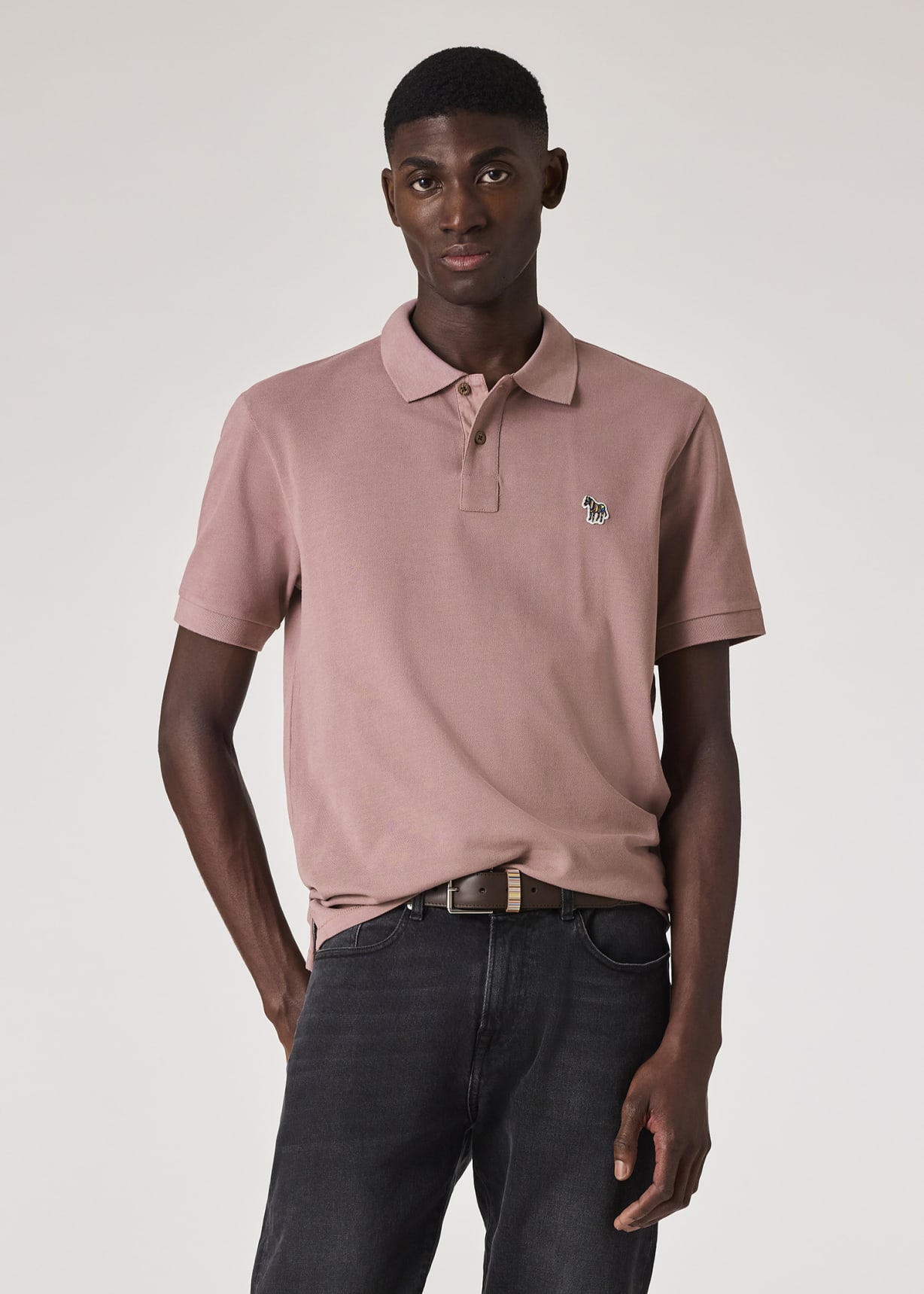 Model View - Powder Pink Organic Cotton Zebra Polo Shirt Paul Smith