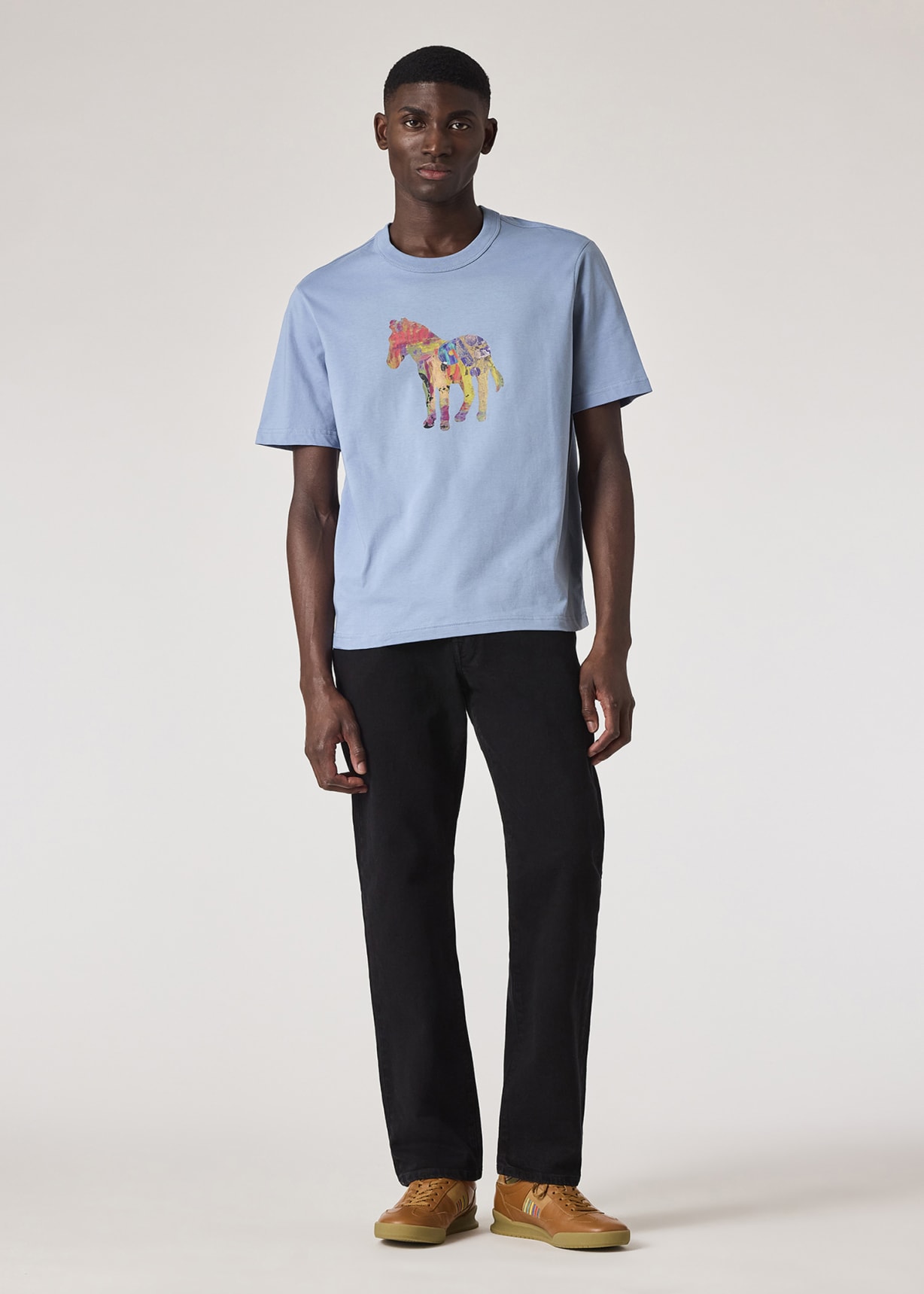 Tシャツ・カットソー PS BY PAUL SMITH Men T Shirts M2R204ZEP2115440 Blue Men's Teal Blue Organic Cotton Zebra Logo T-Shirt