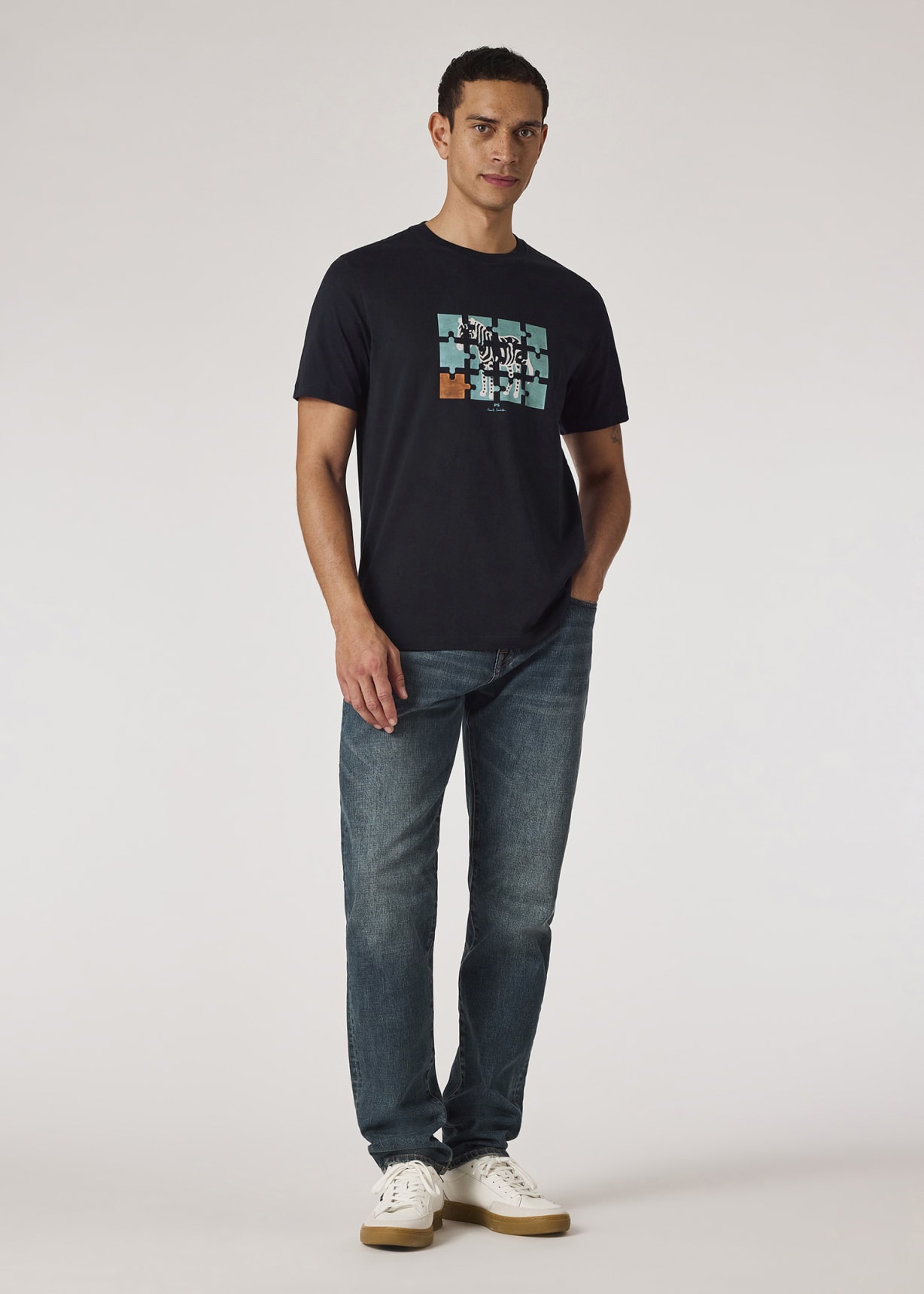 Men's Navy 'Zebra Jigsaw' Print T-Shirt